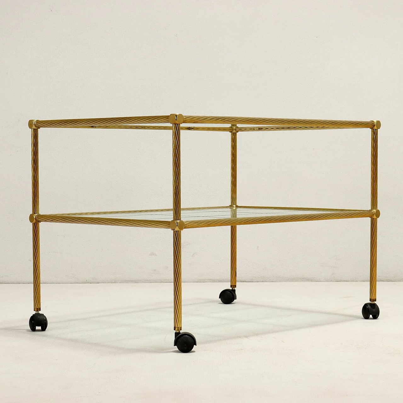 Brass cart with double glass top, 1980s 9