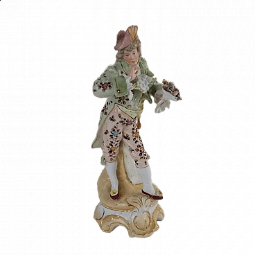 Scultura di damerino cicisbeo in porcellana Biscuit, fine '800