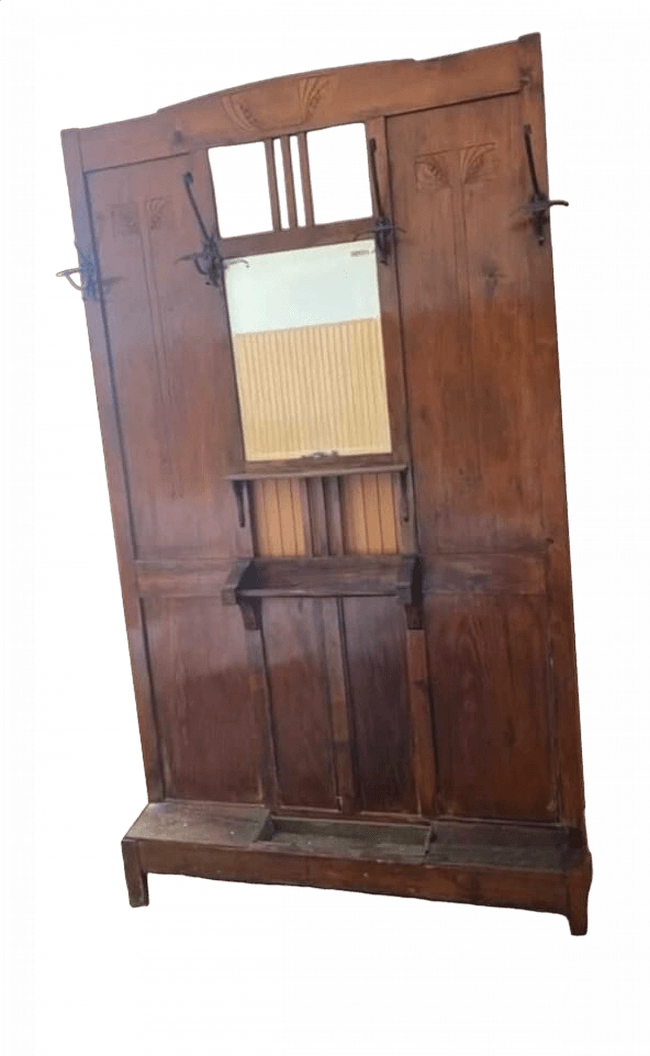 Cherry wood coat rack with mirror, 1930s 5