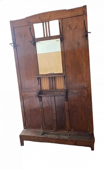 Cherry wood coat rack with mirror, 1930s