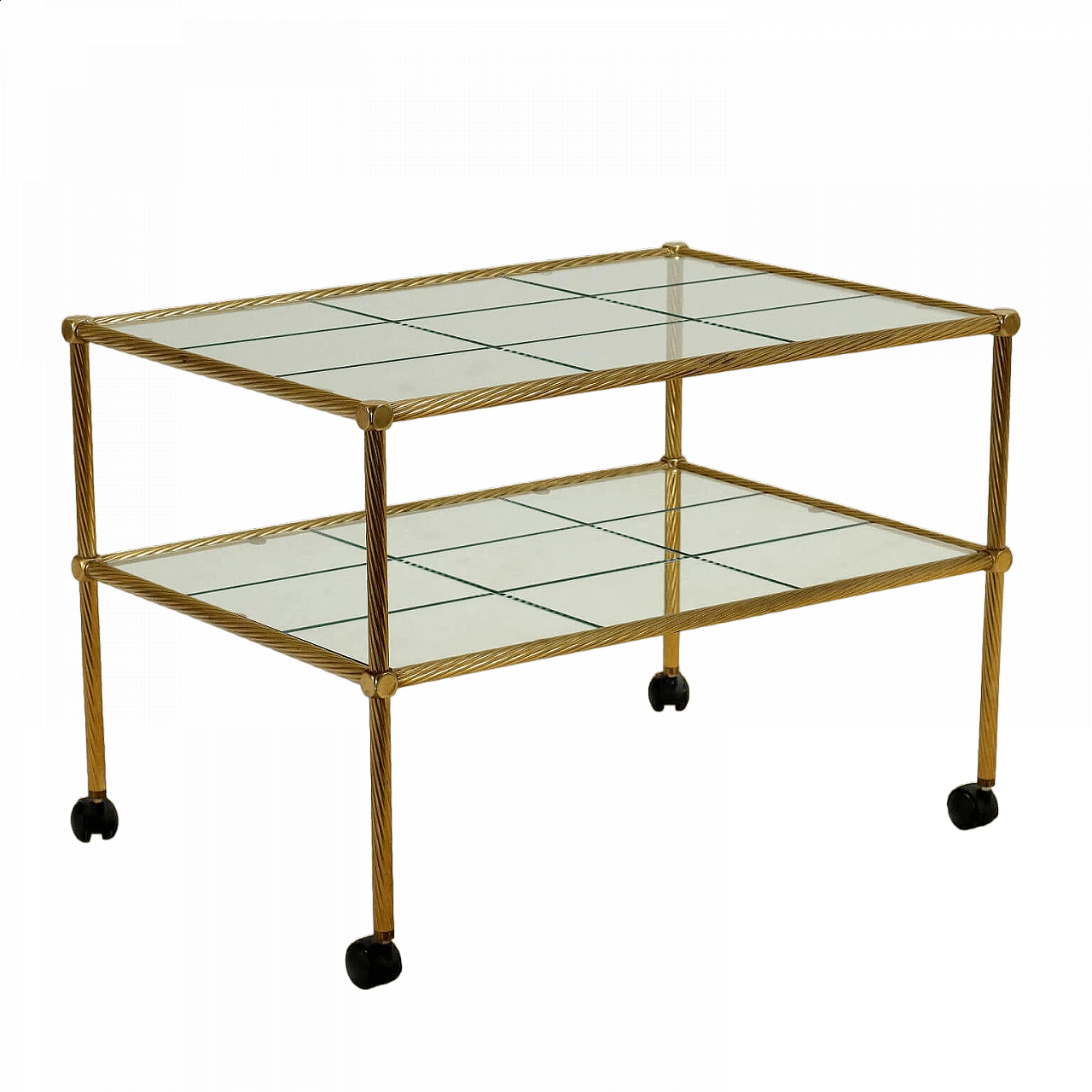Brass cart with double glass top, 1980s 10