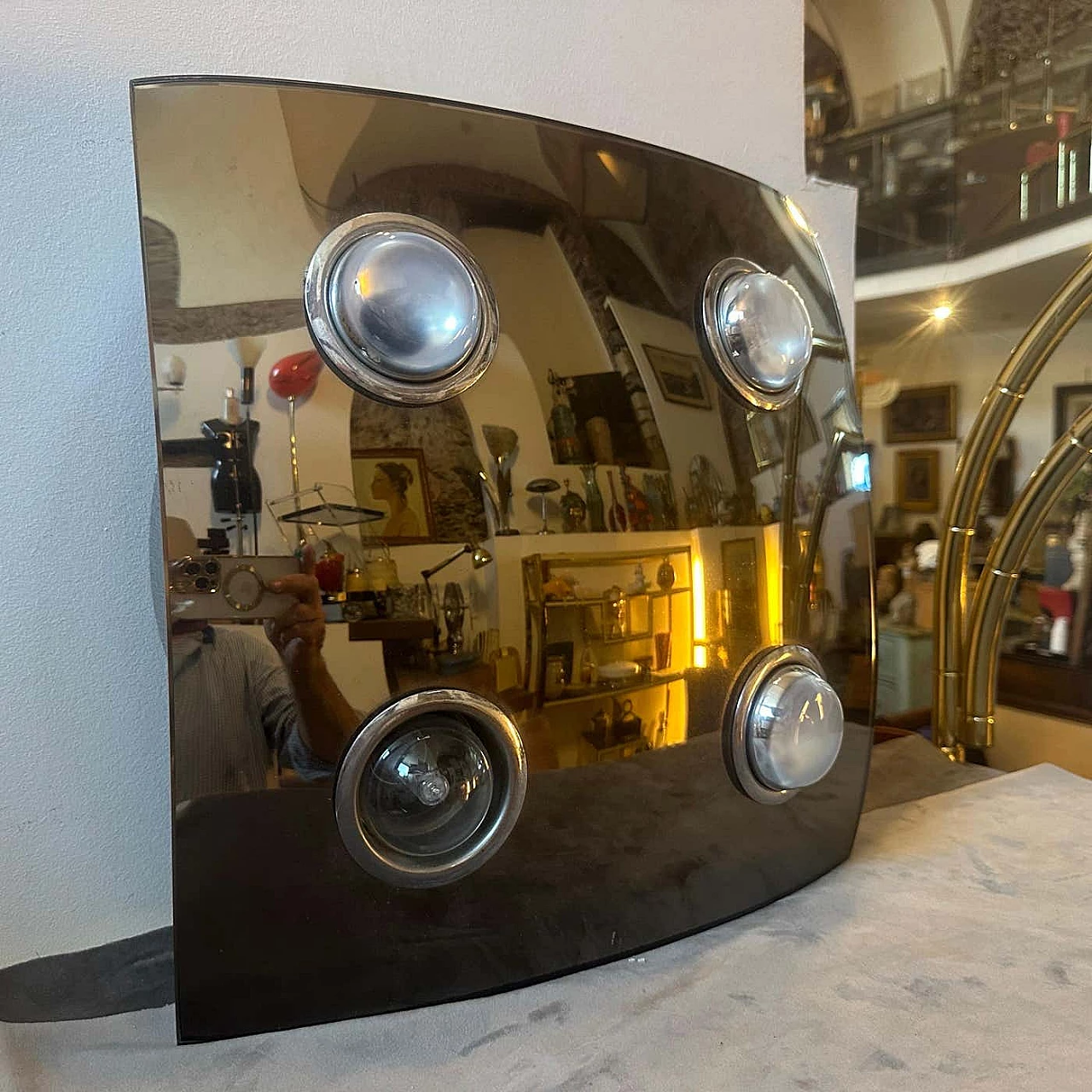 Square ceiling lamp in smoked mirrored glass by Veca, 1970s 8