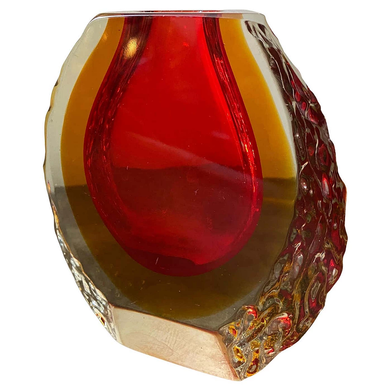 Red and yellow submerged Murano glass vase by Mandruzzato, 1960s 1