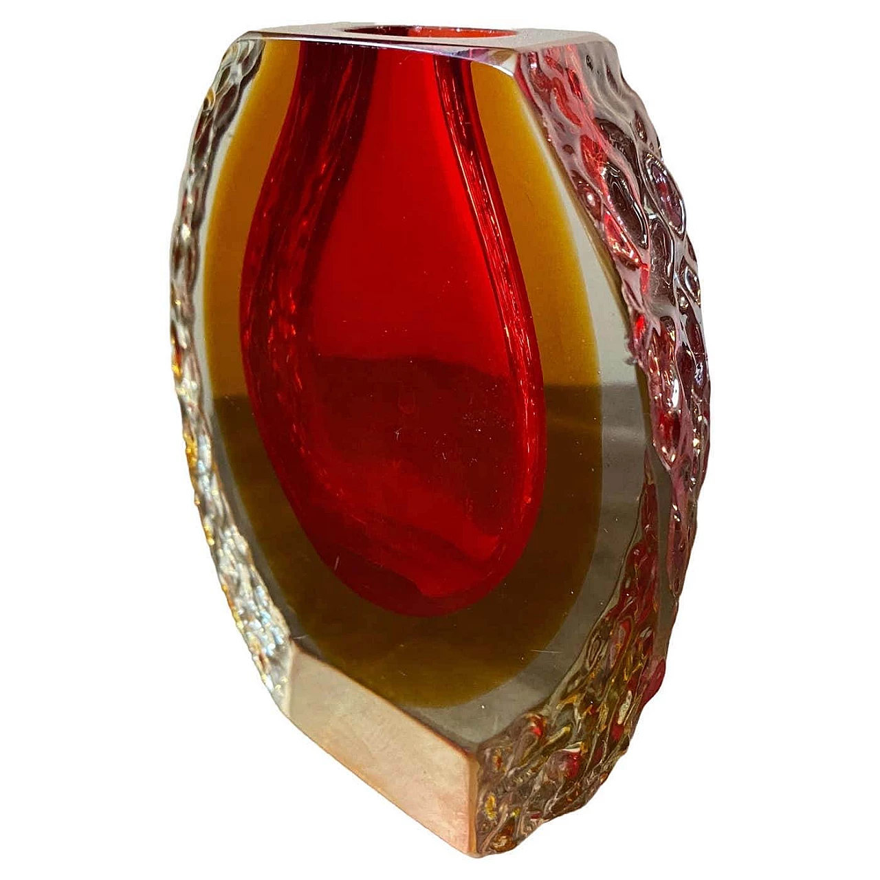 Red and yellow submerged Murano glass vase by Mandruzzato, 1960s 3