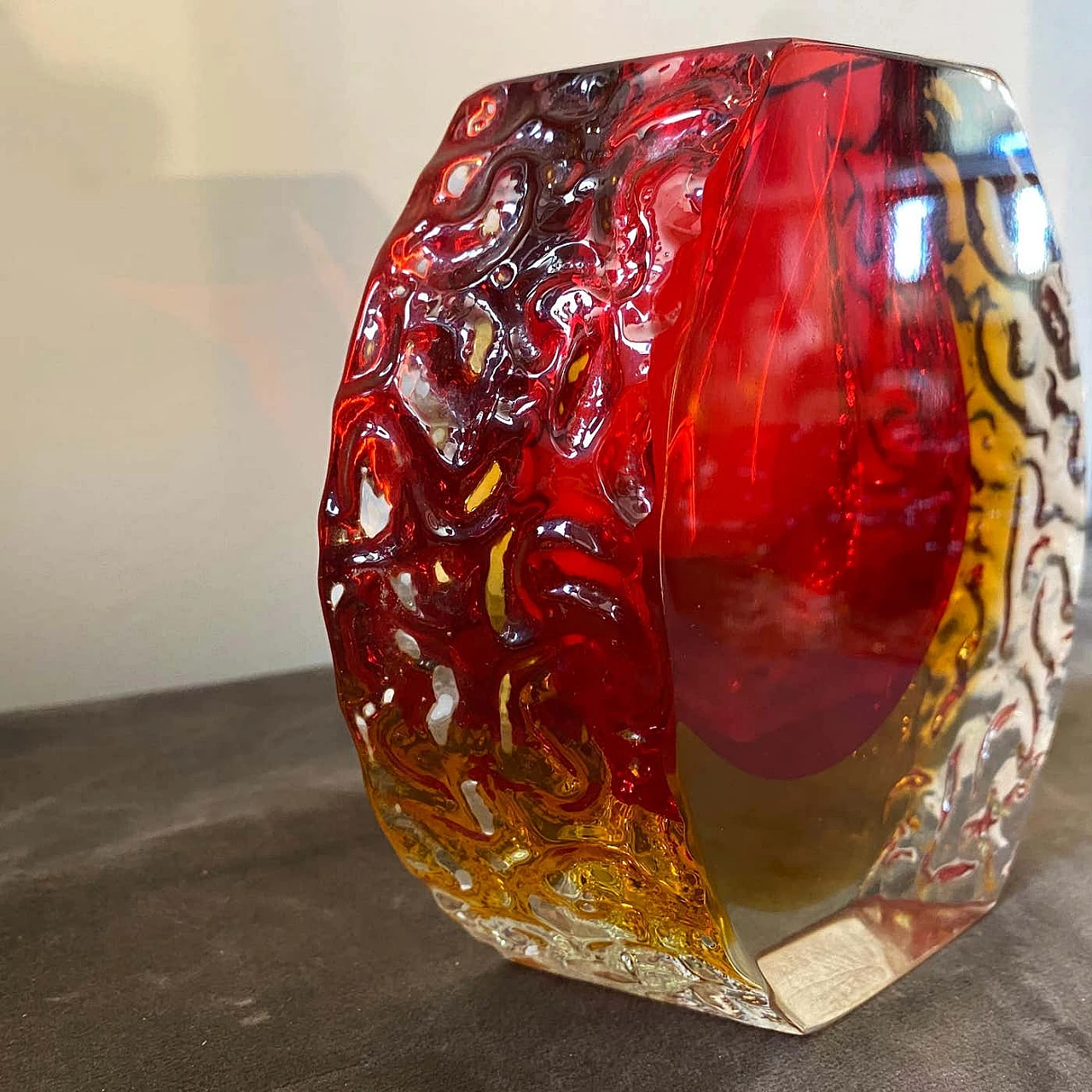 Red and yellow submerged Murano glass vase by Mandruzzato, 1960s 5
