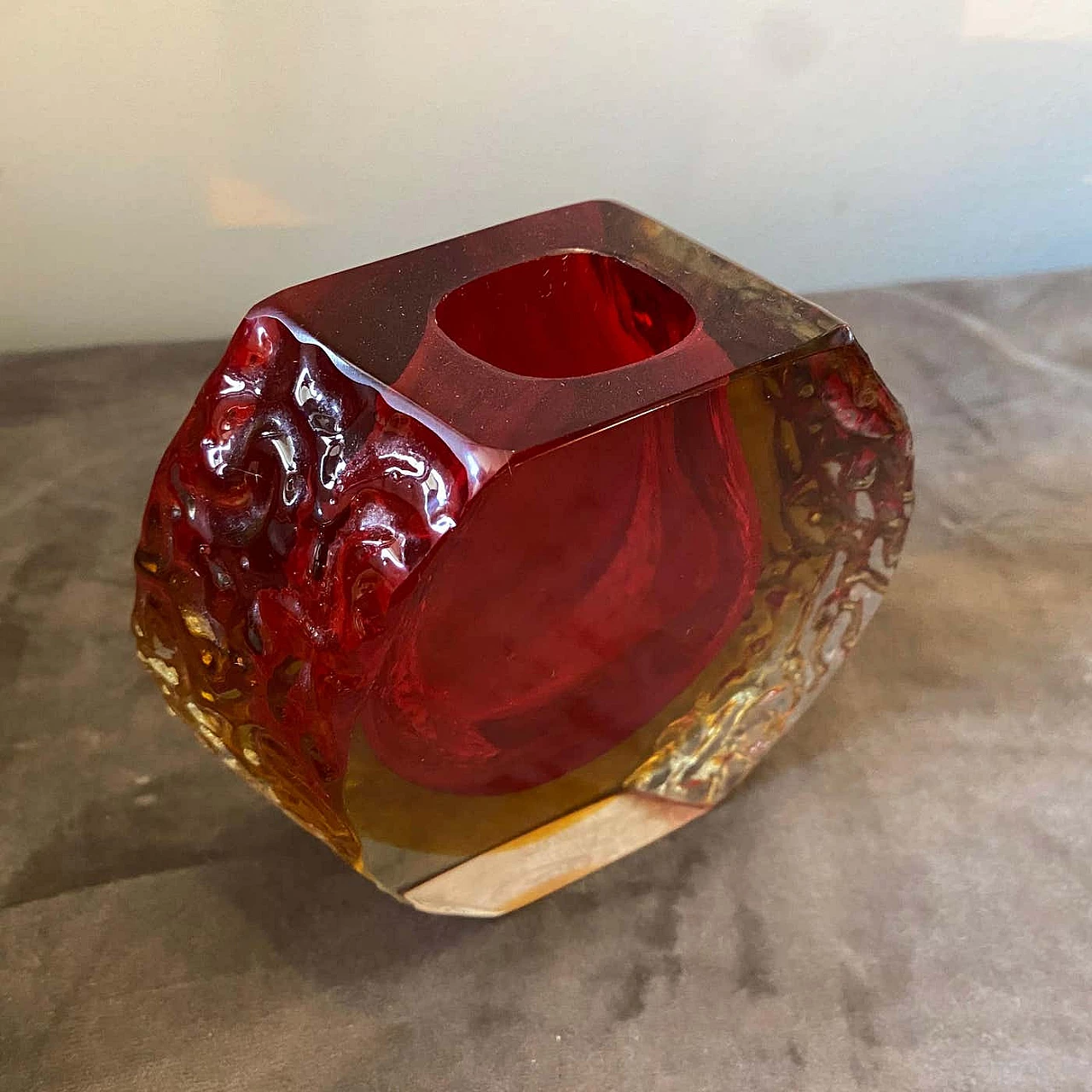 Red and yellow submerged Murano glass vase by Mandruzzato, 1960s 6