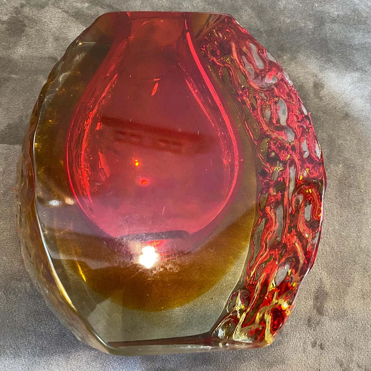 Red and yellow submerged Murano glass vase by Mandruzzato, 1960s 7