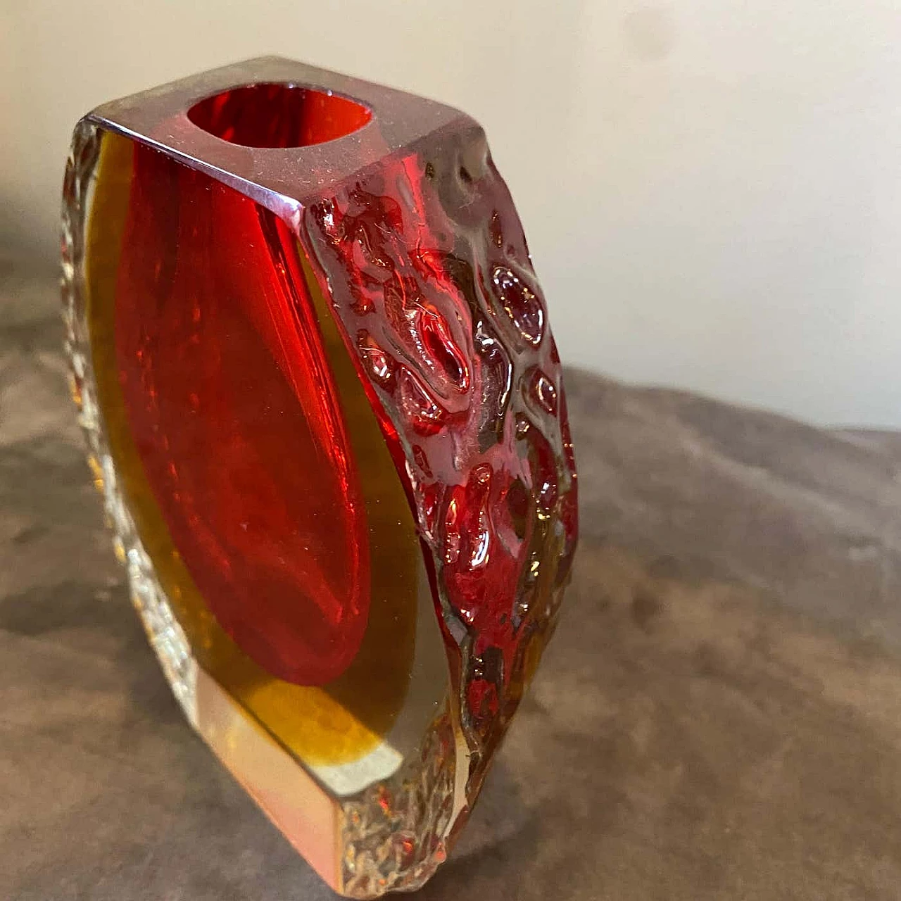 Red and yellow submerged Murano glass vase by Mandruzzato, 1960s 8