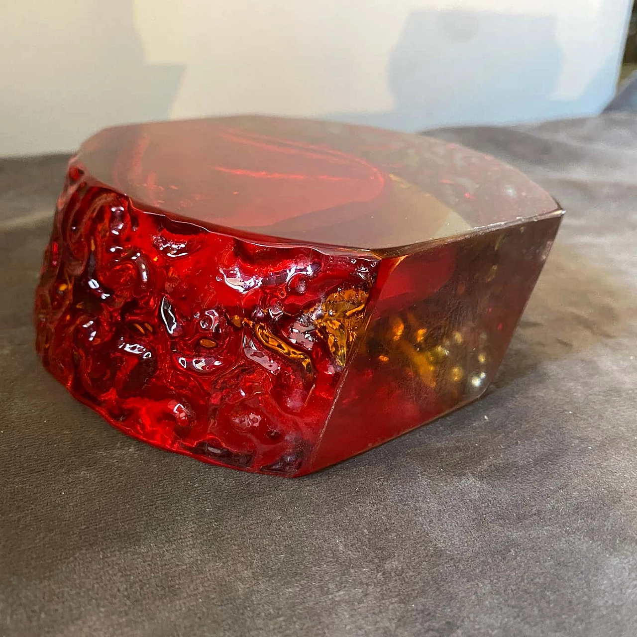Red and yellow submerged Murano glass vase by Mandruzzato, 1960s 9
