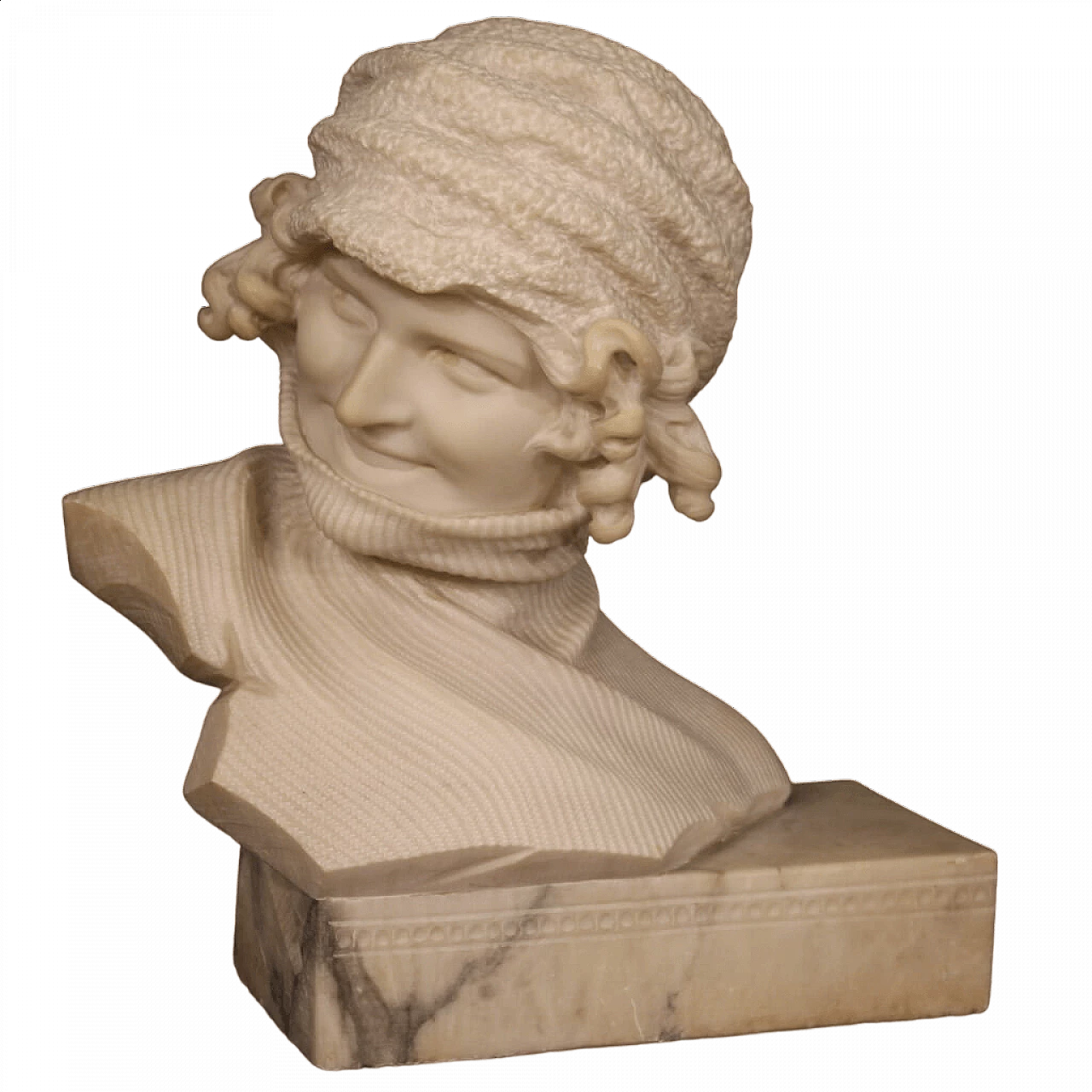 Marble sculpture of girl with hat and turtleneck 13