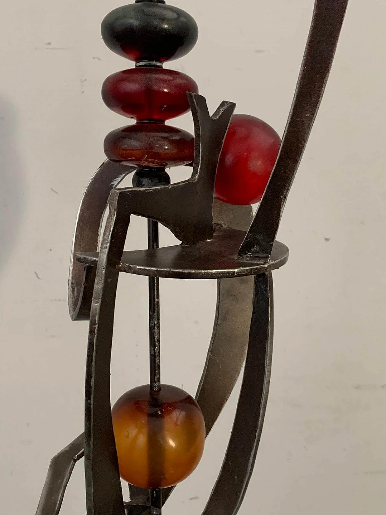 Futuristic juggler sculpture made of wrought iron and coloured resin, 1960s 3