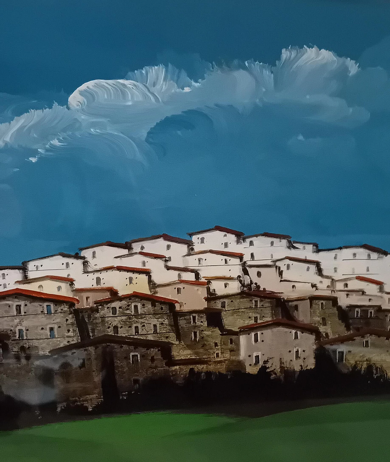 Enotrio Pugliese, Paesaggio calabrese, tempera su compensato, anni '60 1
