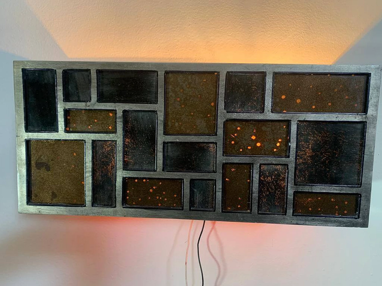 Metal and glass wall lamp, 1970s 1