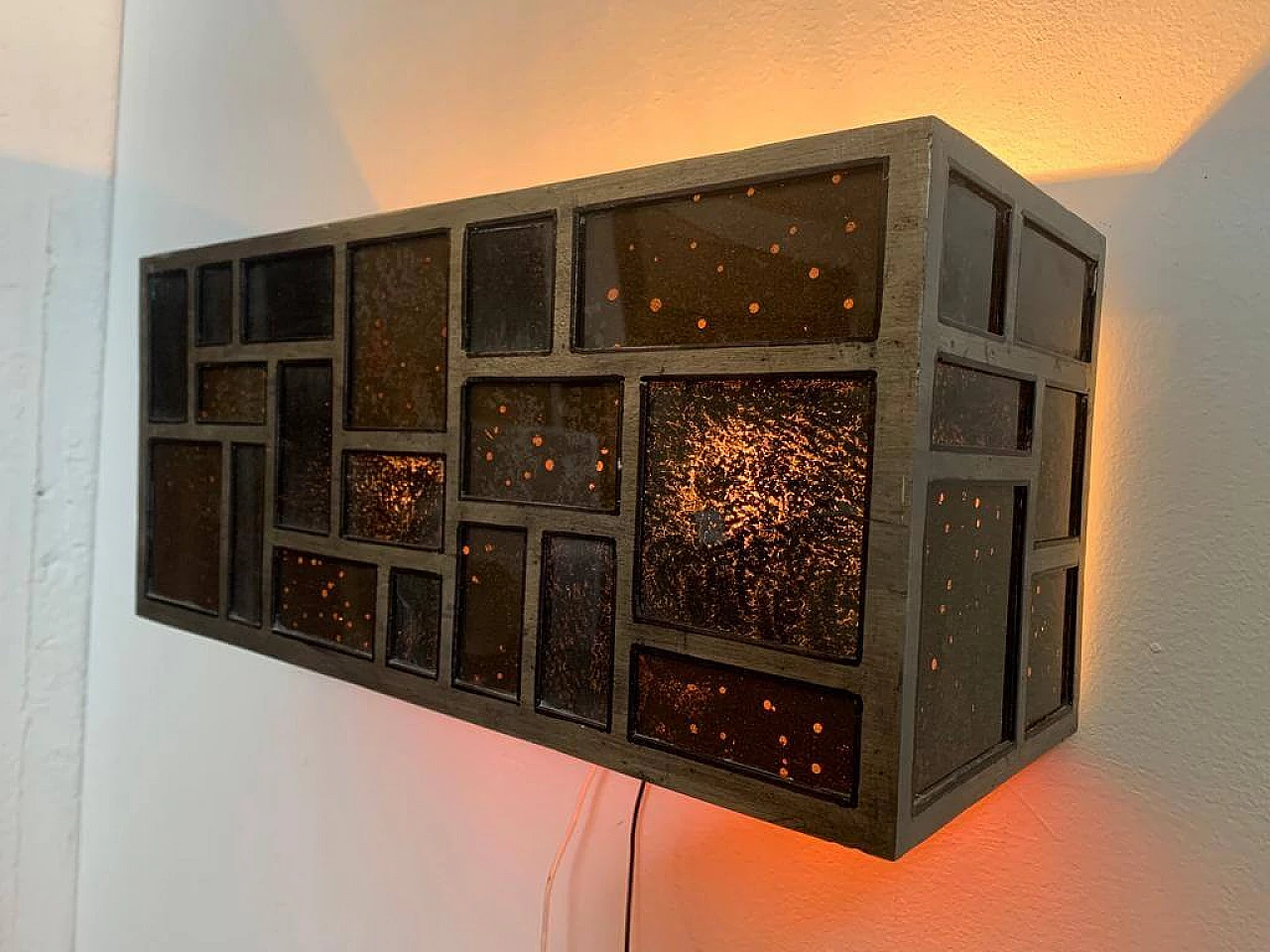 Metal and glass wall lamp, 1970s 3