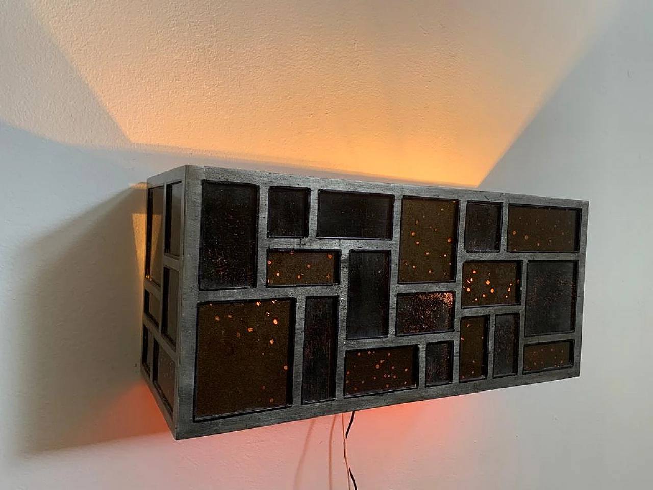 Metal and glass wall lamp, 1970s 4