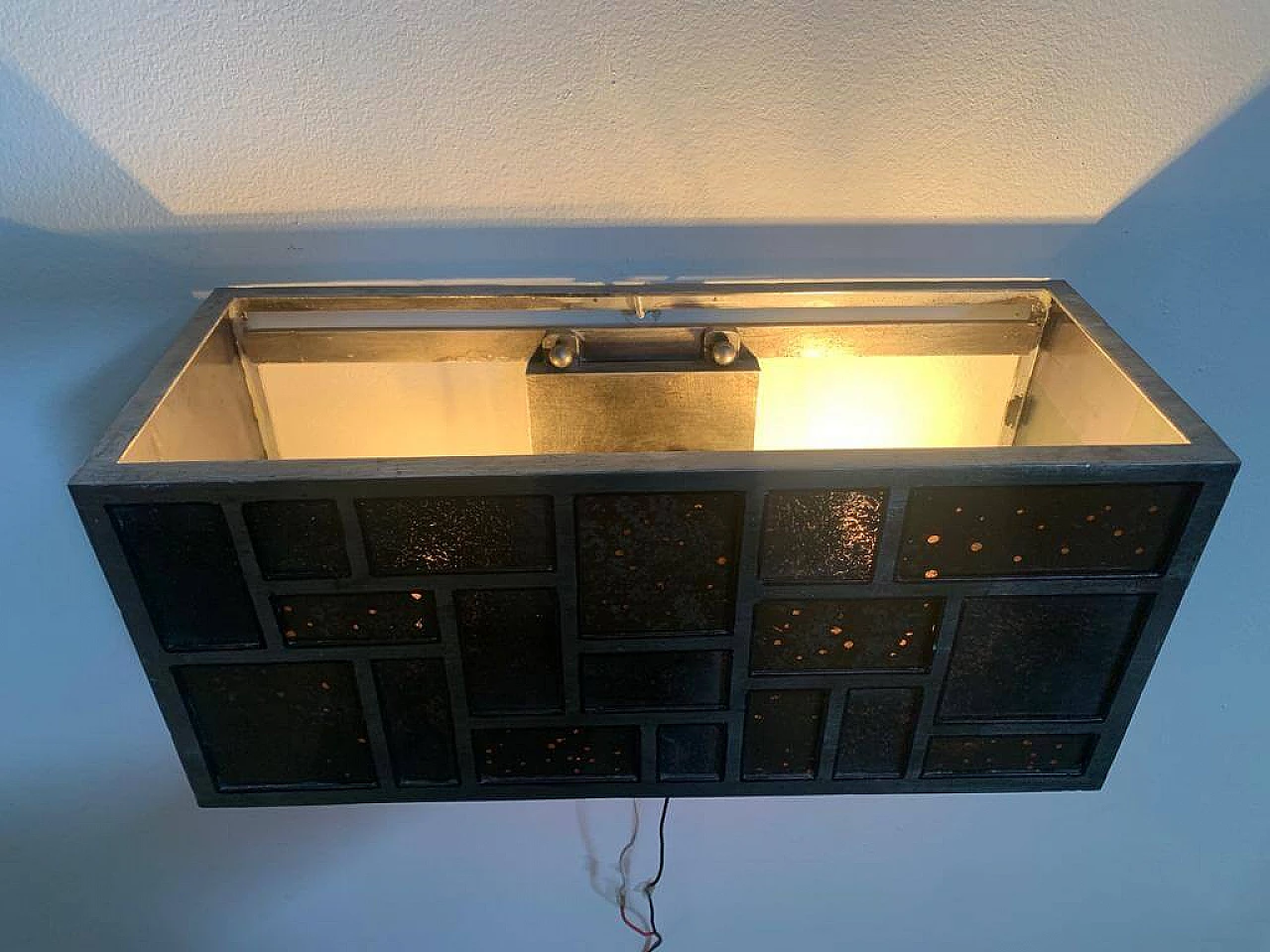 Metal and glass wall lamp, 1970s 5