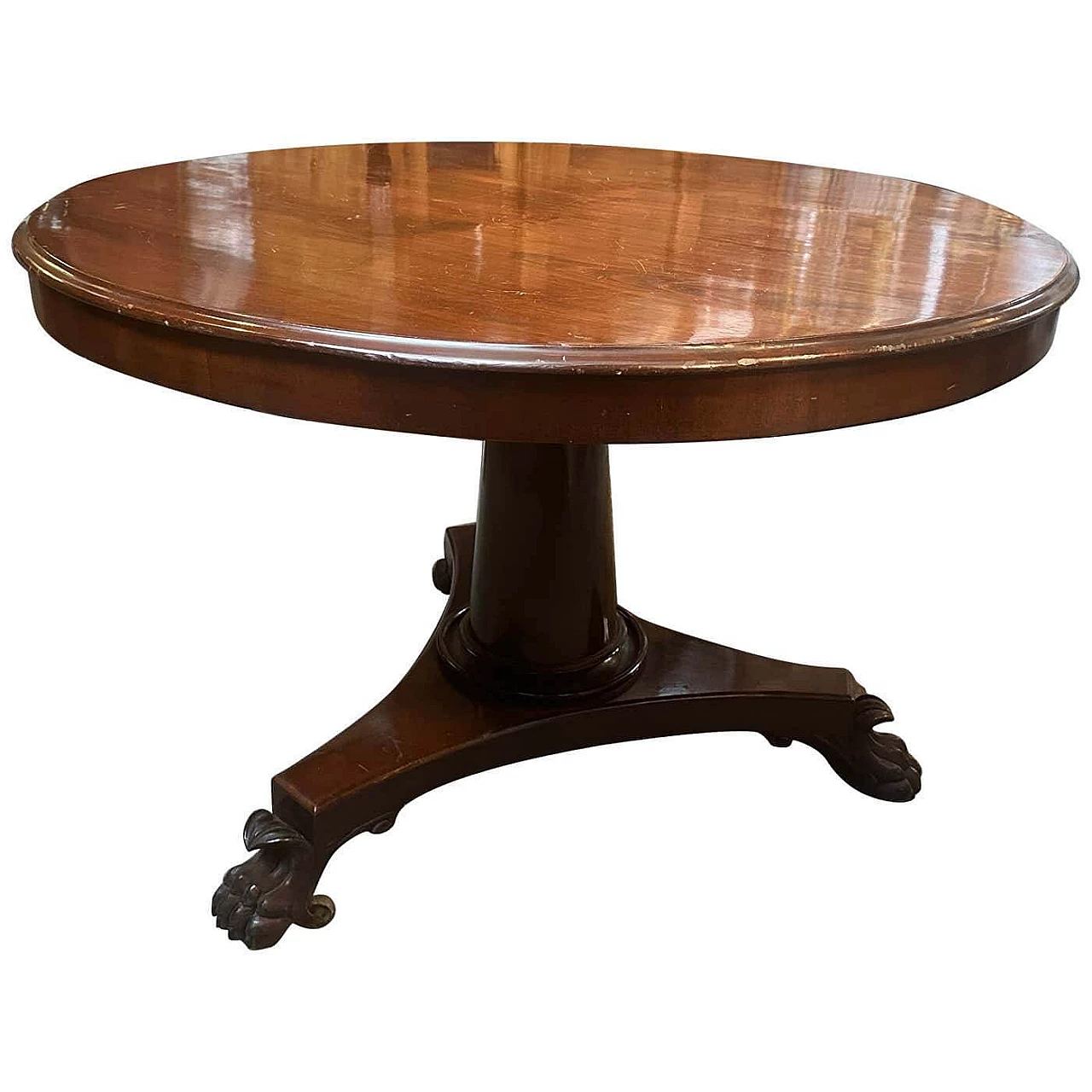 Tavolo rotondo Impero a ribalta in legno di mogano impiallacciato, 1840 1