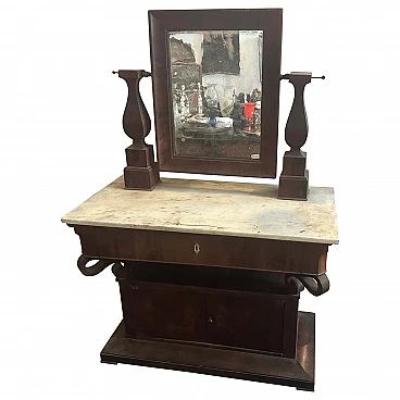 Spruce wood dressing table veneered in mahogany and marble, mid-19th century