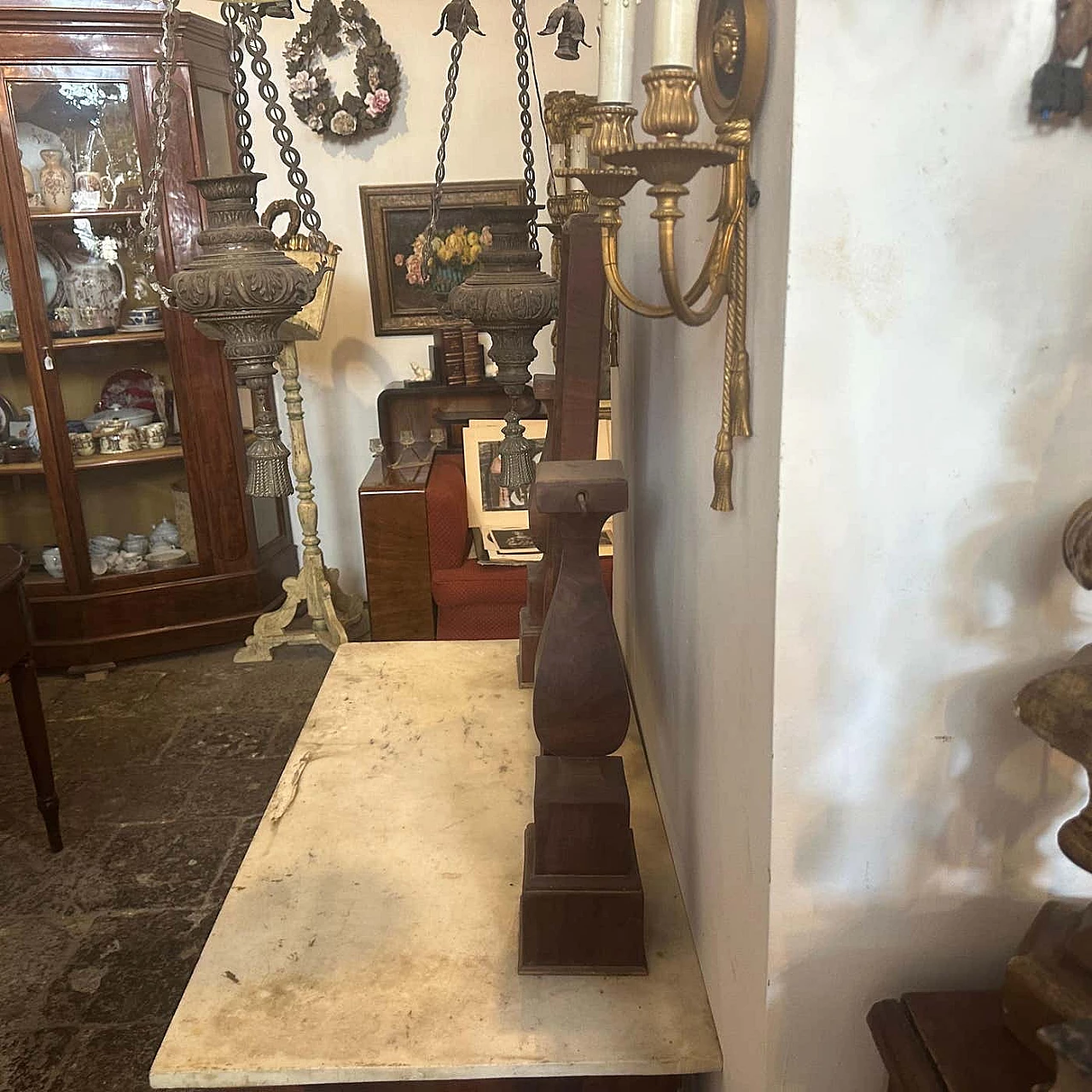 Spruce wood dressing table veneered in mahogany and marble, mid-19th century 7