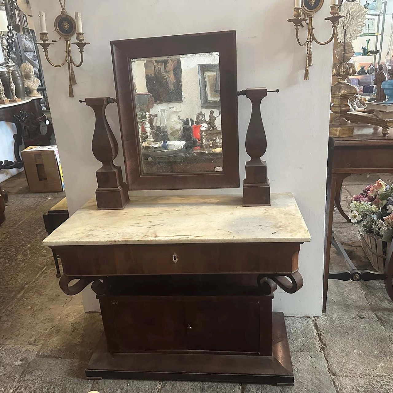 Spruce wood dressing table veneered in mahogany and marble, mid-19th century 12