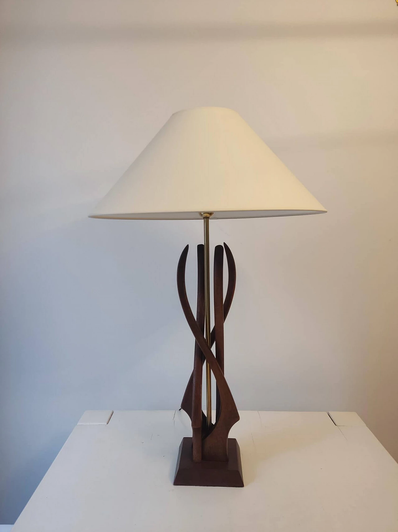 Pair of organic table lamps with walnut base, 1960s 1