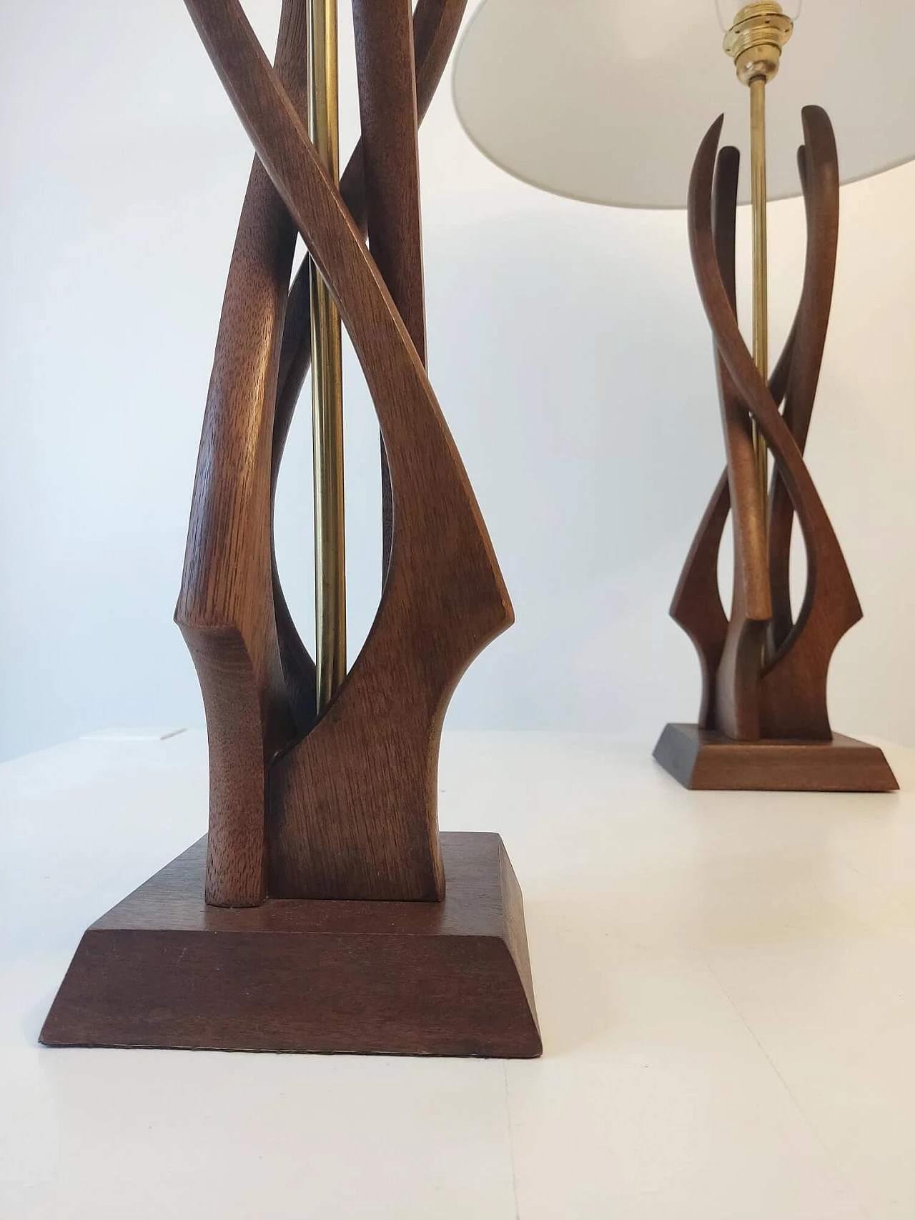 Pair of organic table lamps with walnut base, 1960s 12