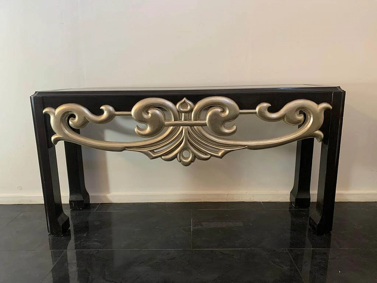 Silver and black lacquered wood console, 1980s 1