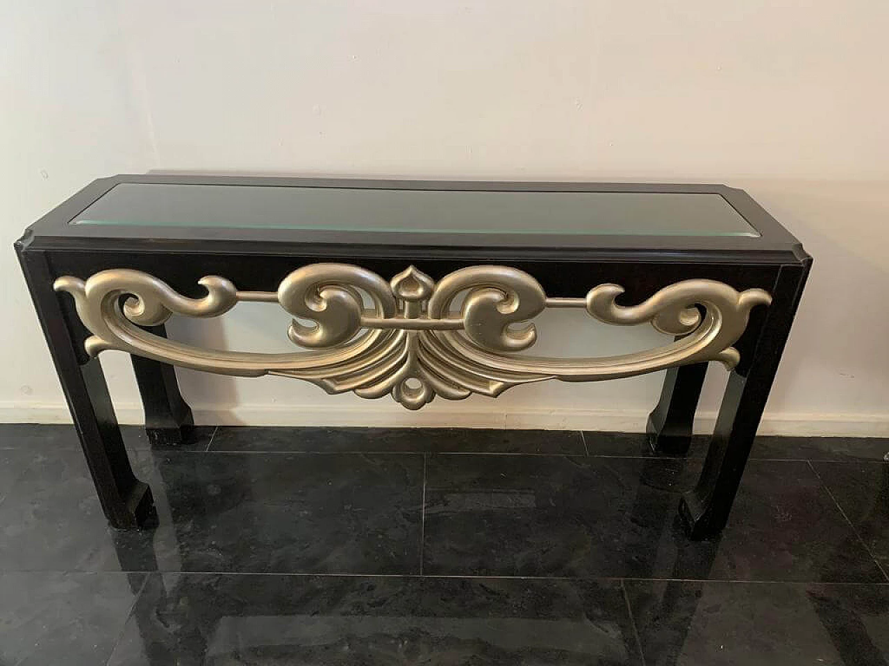 Silver and black lacquered wood console, 1980s 3