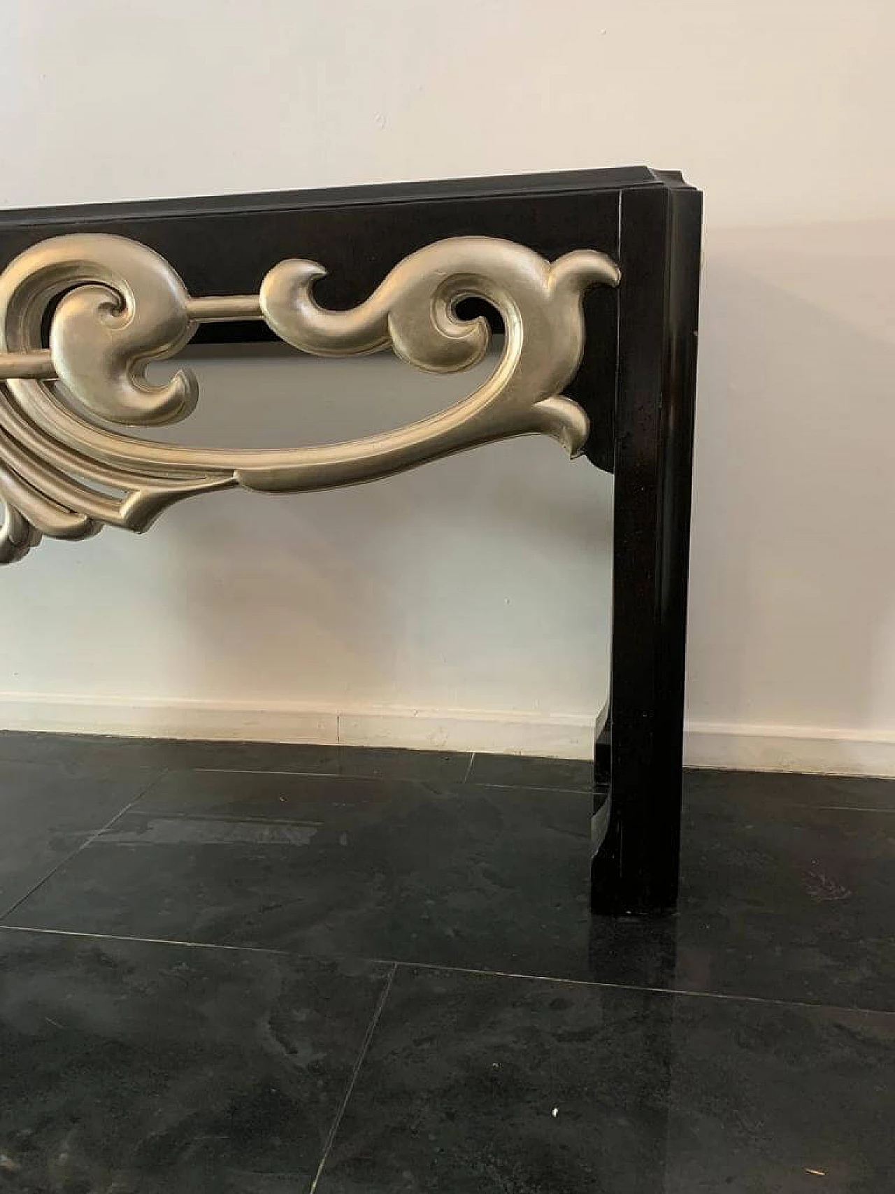 Silver and black lacquered wood console, 1980s 4
