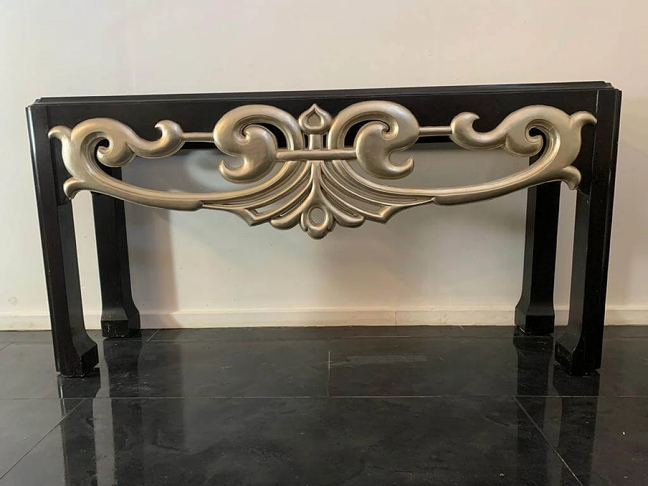 Silver and black lacquered wood console, 1980s 5