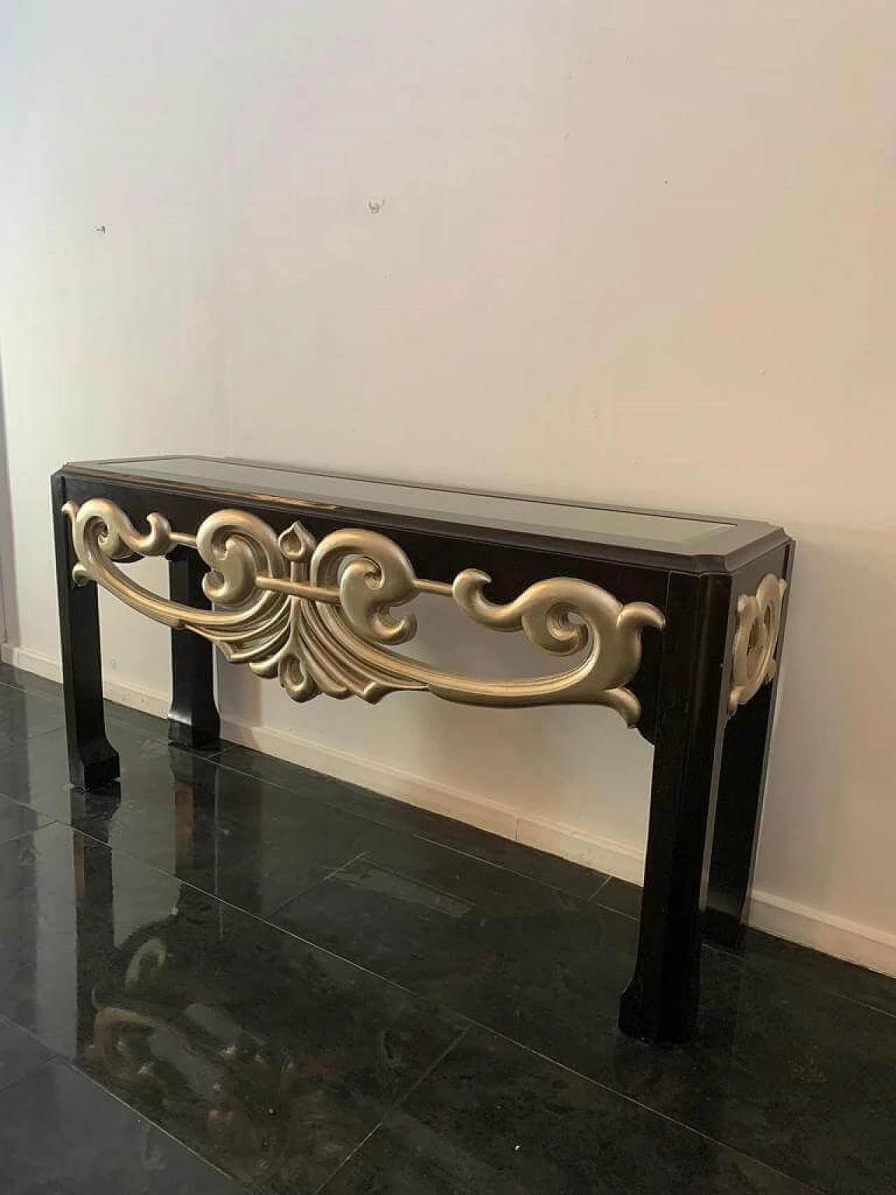 Silver and black lacquered wood console, 1980s 7