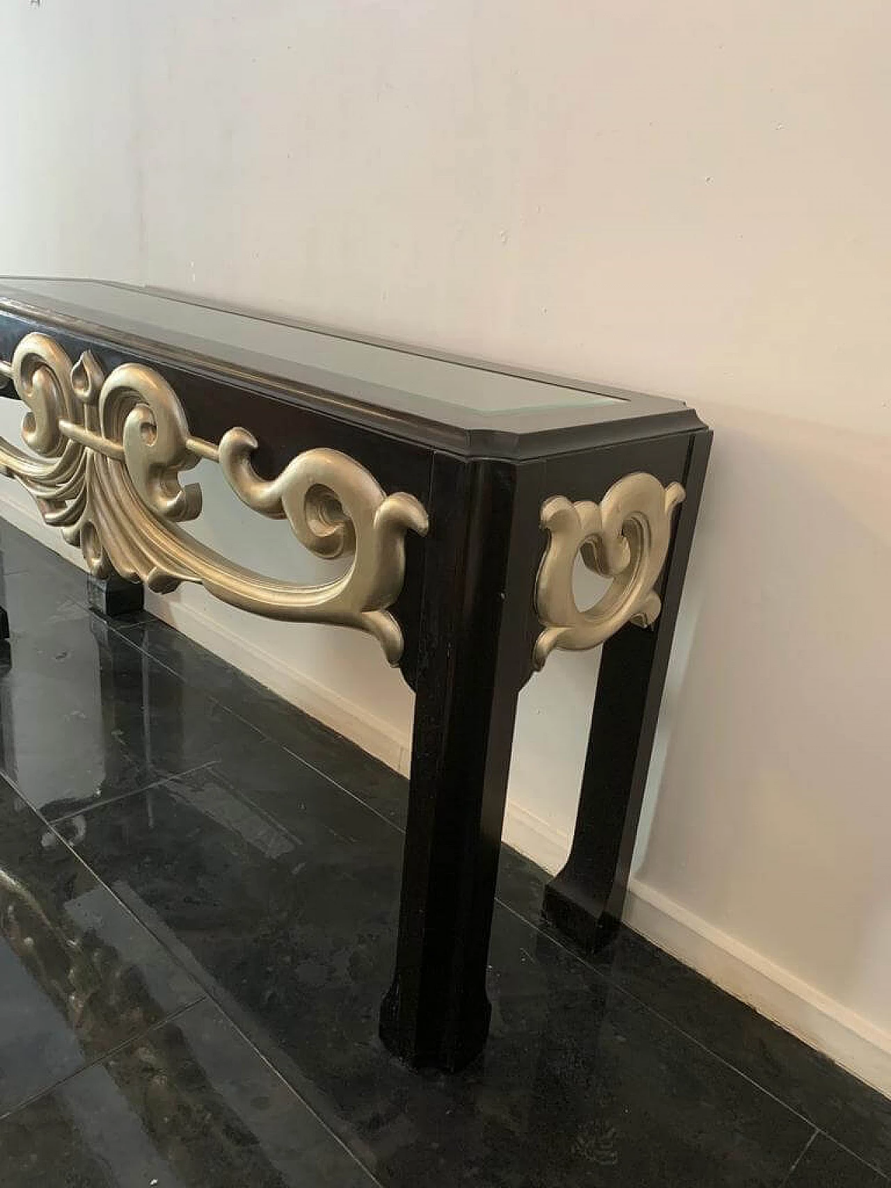 Silver and black lacquered wood console, 1980s 8