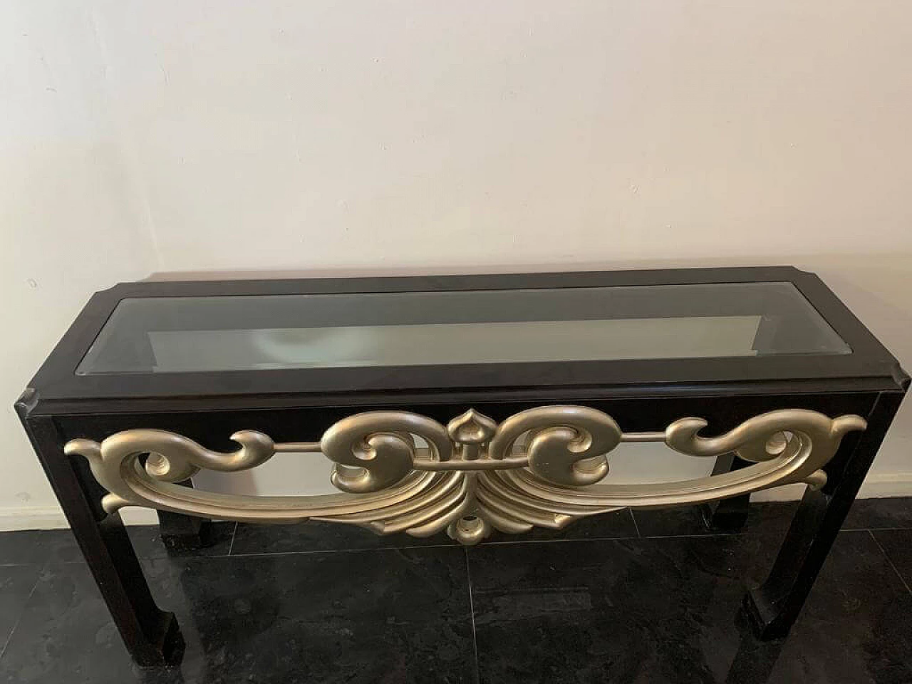 Silver and black lacquered wood console, 1980s 9