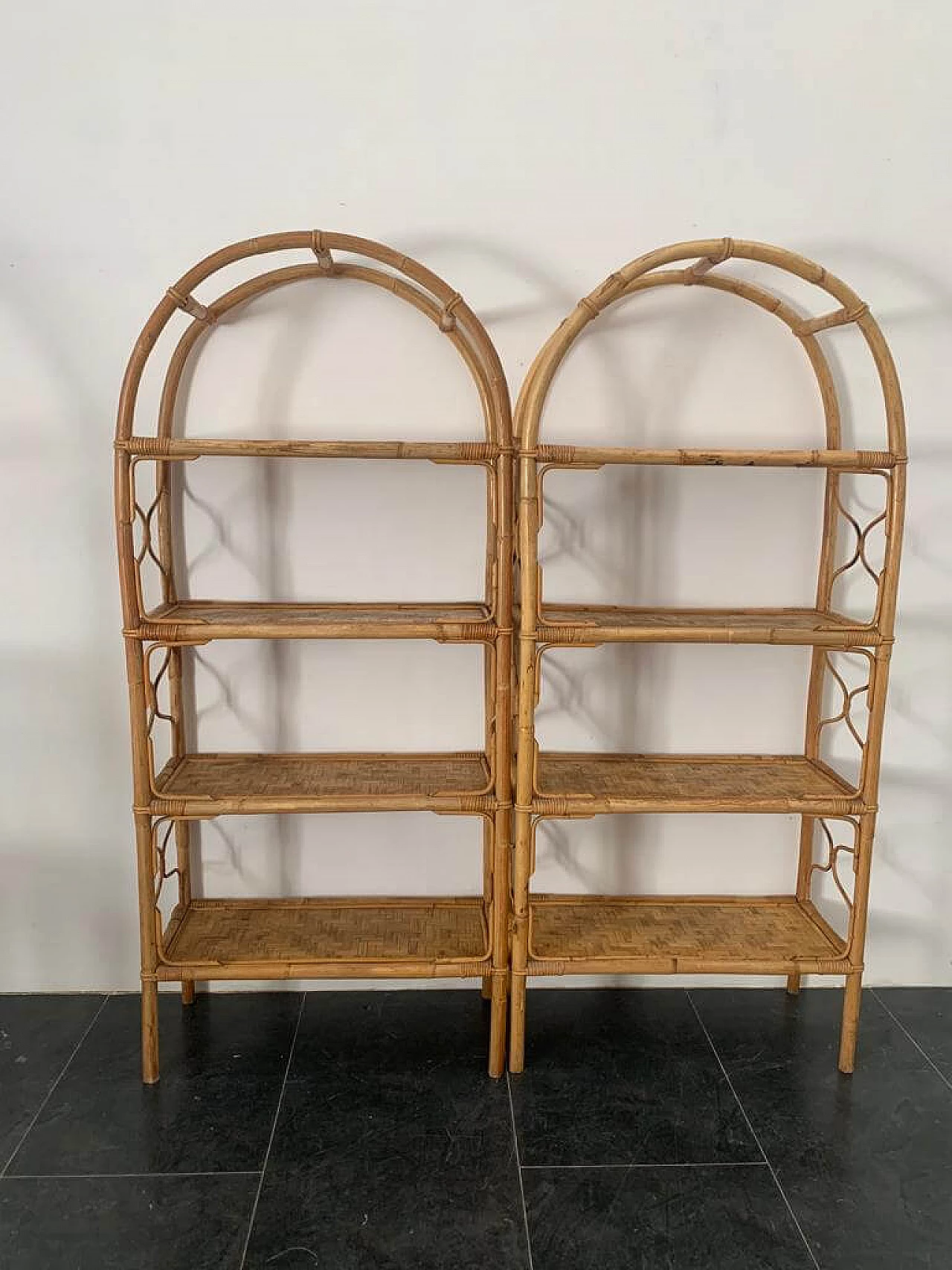 3 Bookcases in bamboo and wicker, 1960s 11