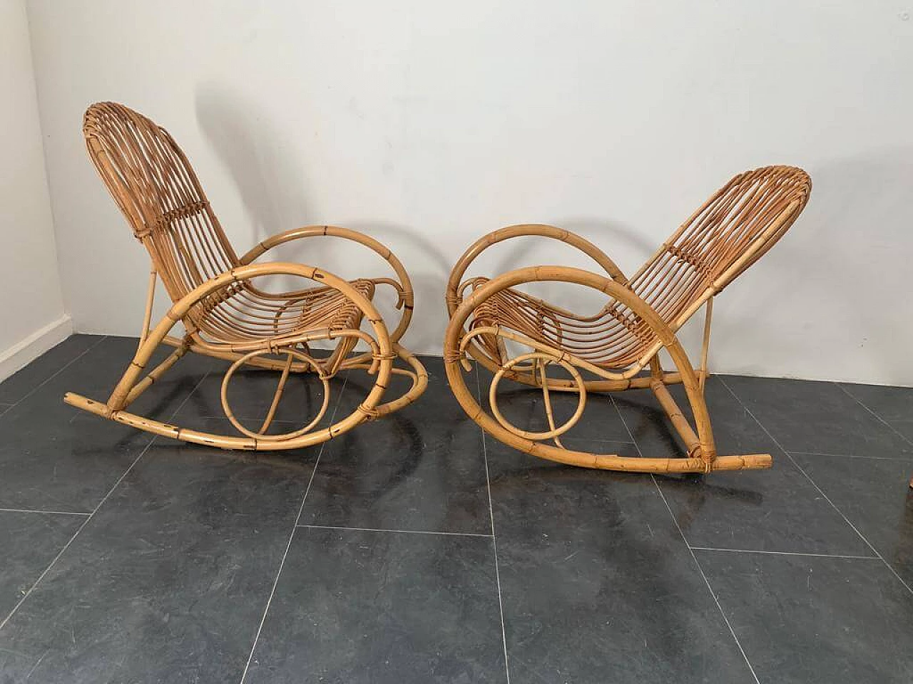 Pair of bamboo rocking chairs, 1960s 2