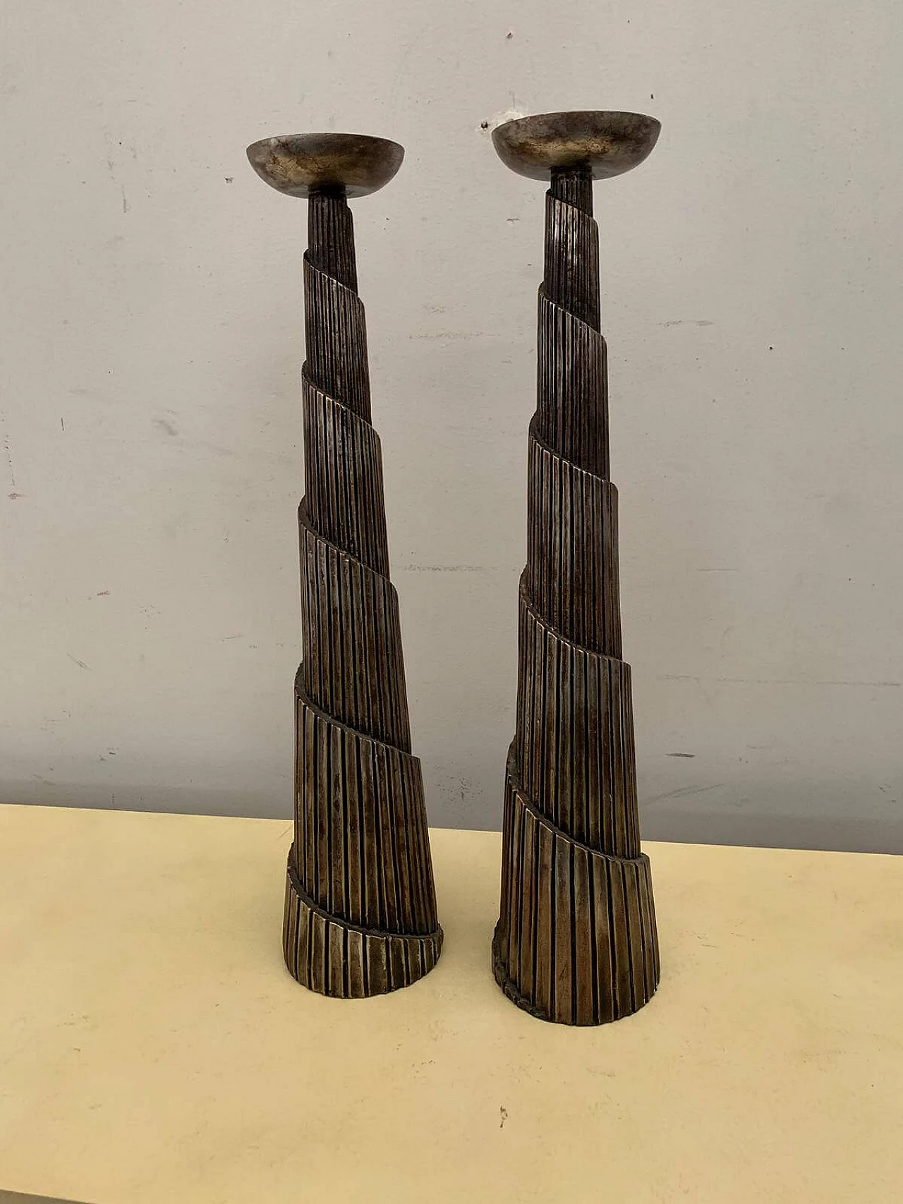 Pair of resin and metal leaf candlesticks, 1980s 1