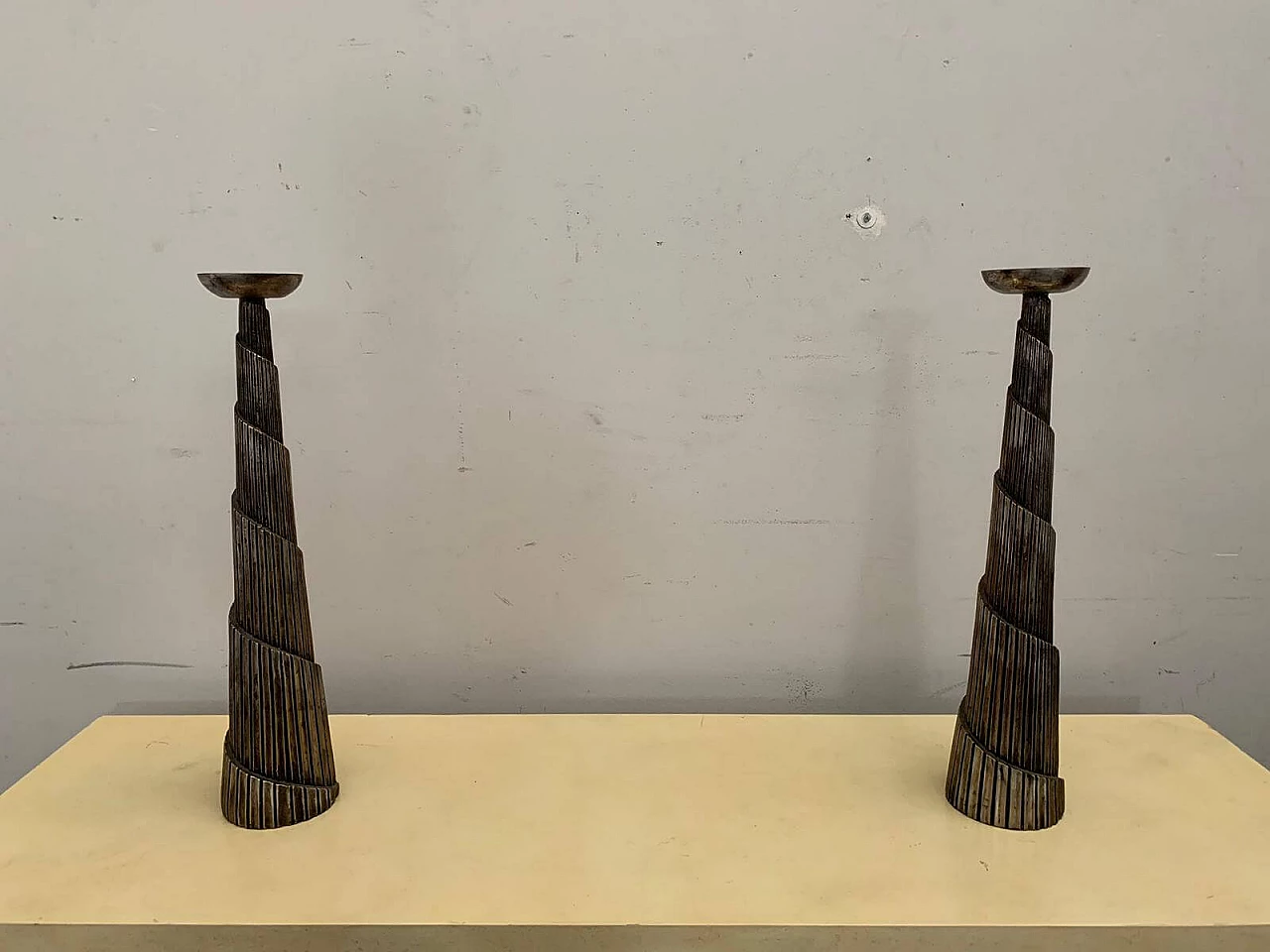 Pair of resin and metal leaf candlesticks, 1980s 2