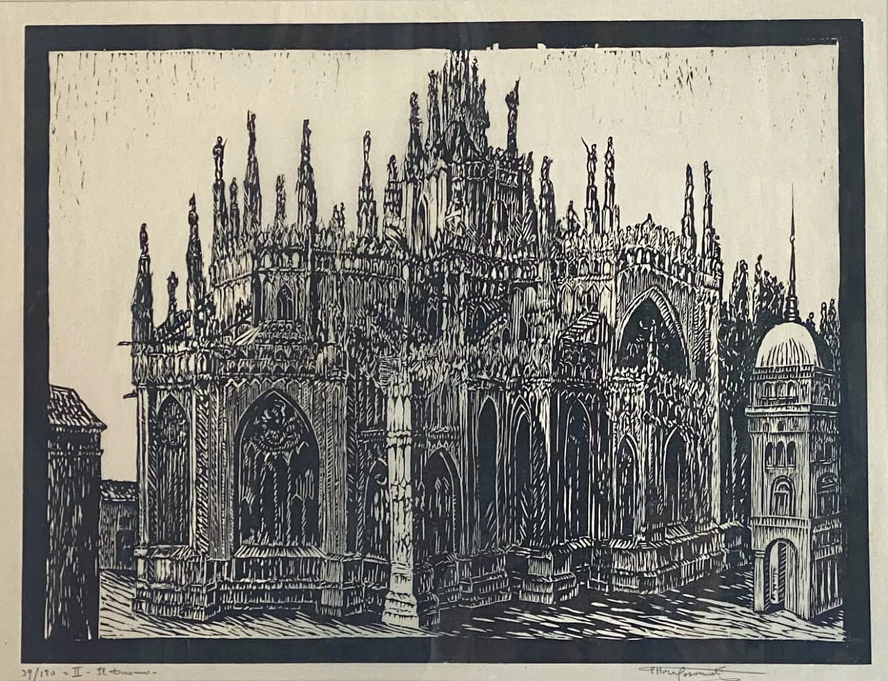 Ettore Cosomati, The Cathedral, woodcut on light transparent ivory paper 4