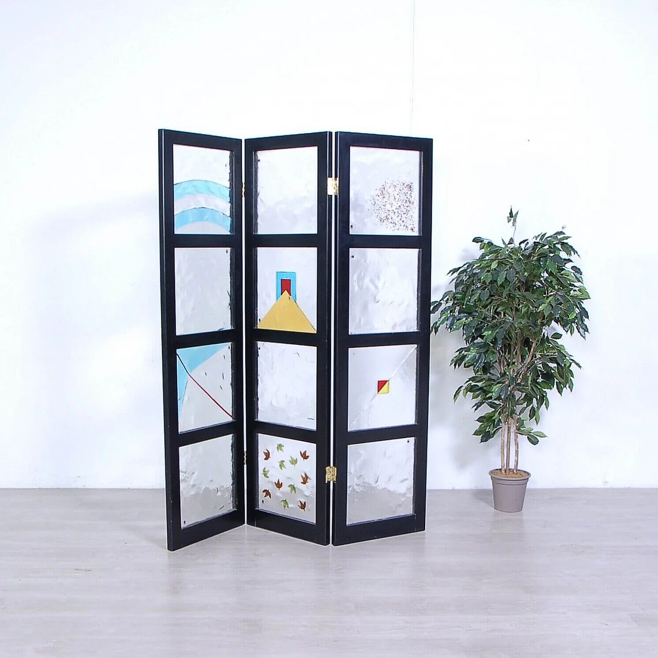 Black stained ash screen with Murano glass tiles by i3, 1990s 1