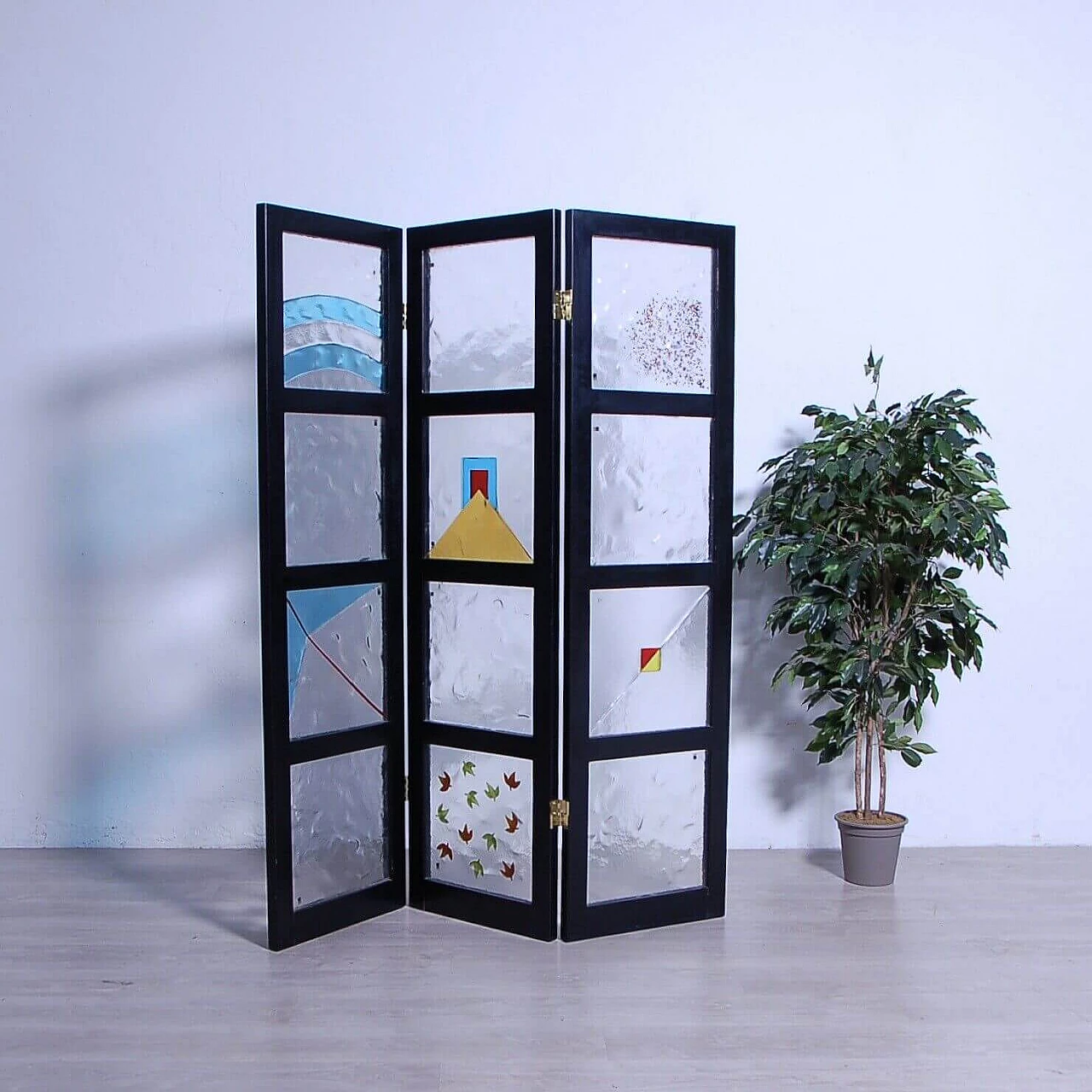 Black stained ash screen with Murano glass tiles by i3, 1990s 14
