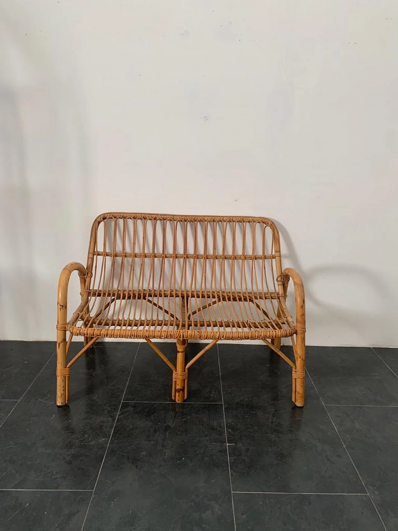 Two-seater bamboo sofa, 1970s 1