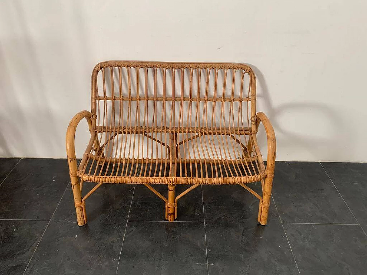 Two-seater bamboo sofa, 1970s 2