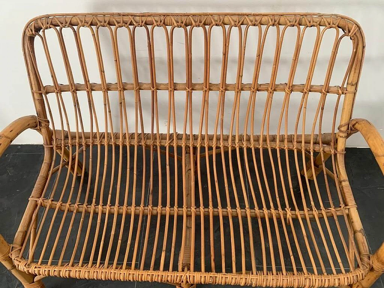 Two-seater bamboo sofa, 1970s 4