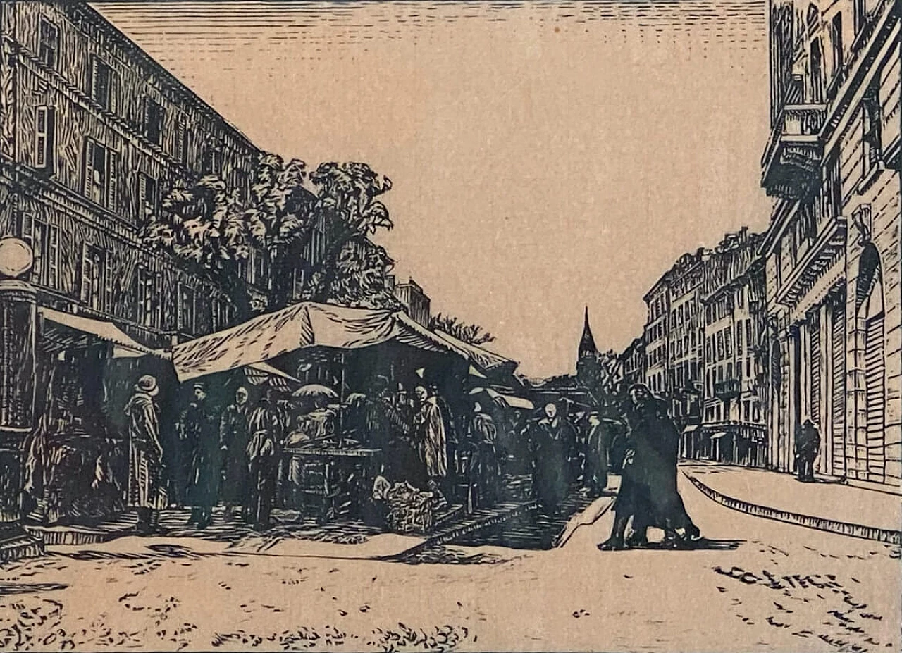 Ettore Cosomati, The Verziere, woodcut on ivory transparent paper, 1920s 1