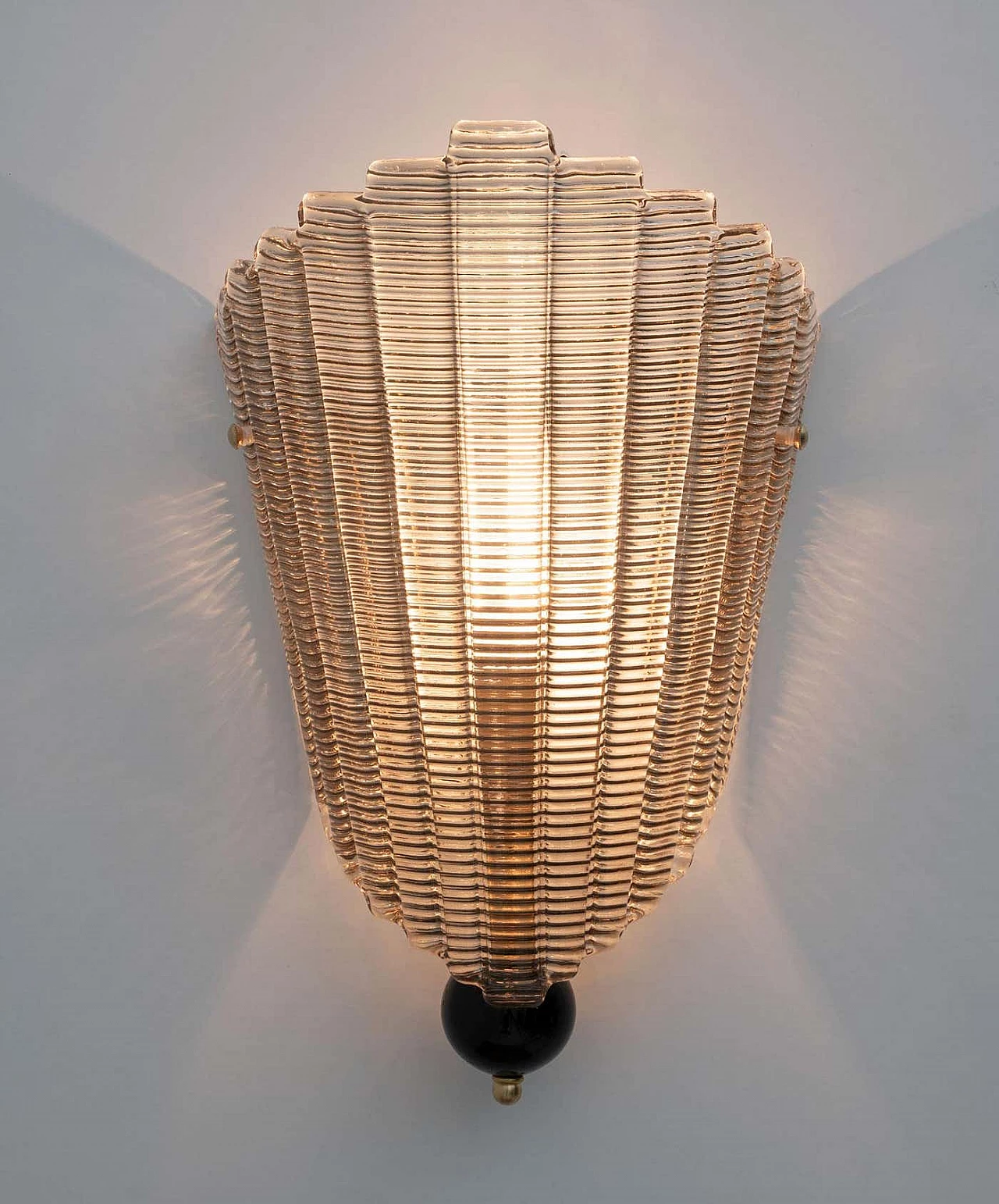 Coppia di lampade da parete in vetro di Murano scanalato, anni '80 2