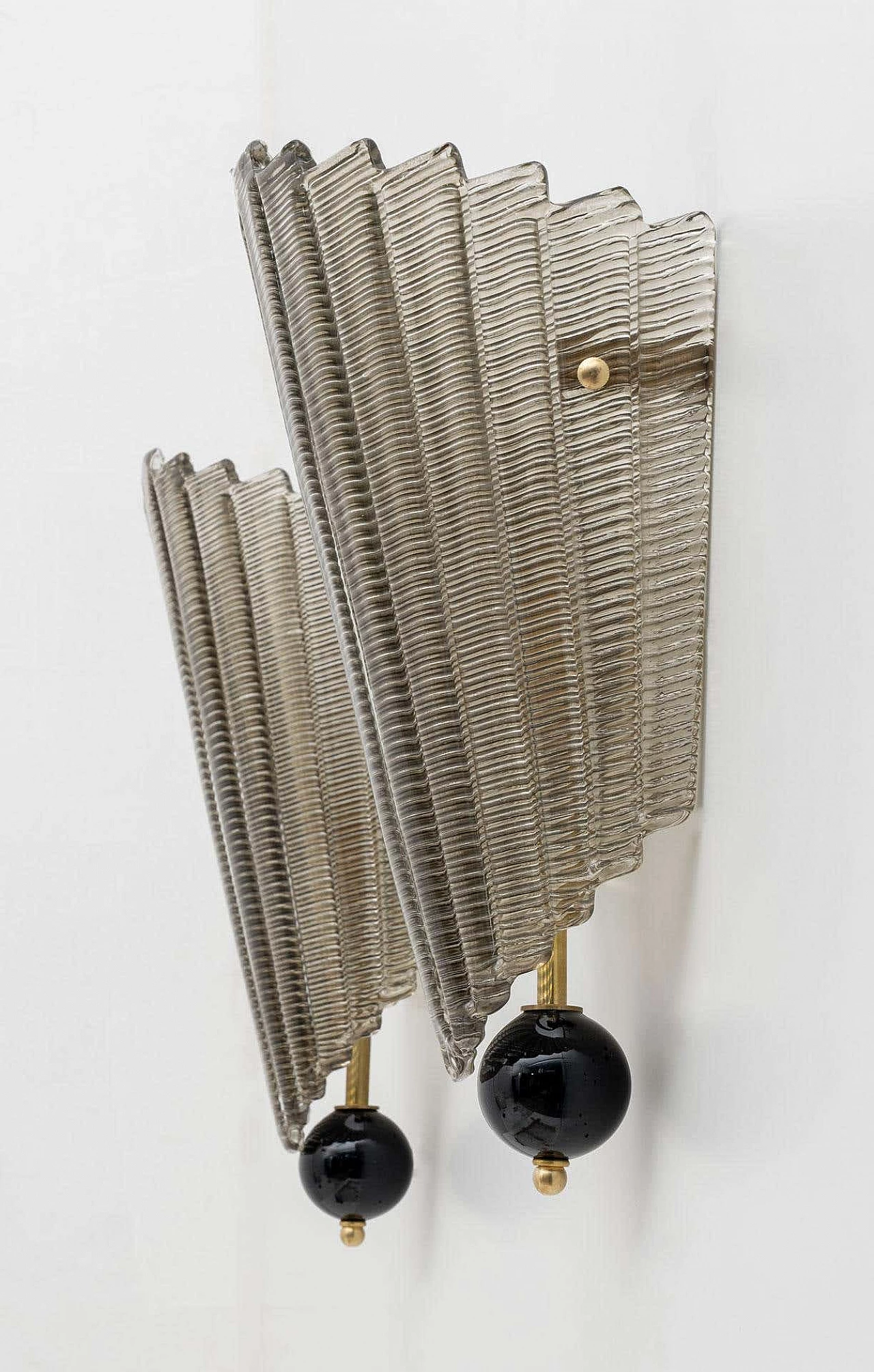 Coppia di lampade da parete in vetro di Murano scanalato, anni '80 7