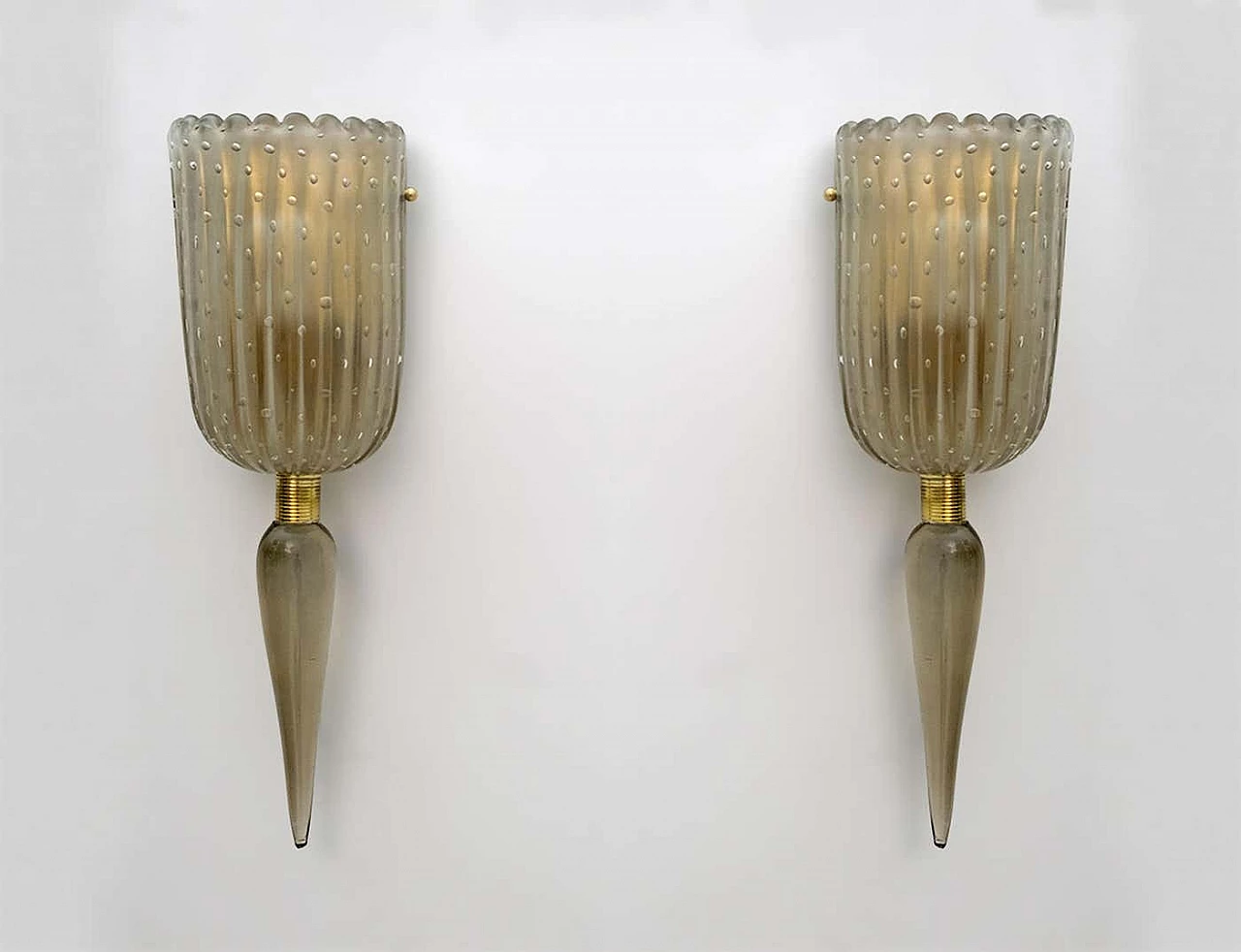 Pair of Barovier & Toso Murano glass wall lamps, 1980s 1