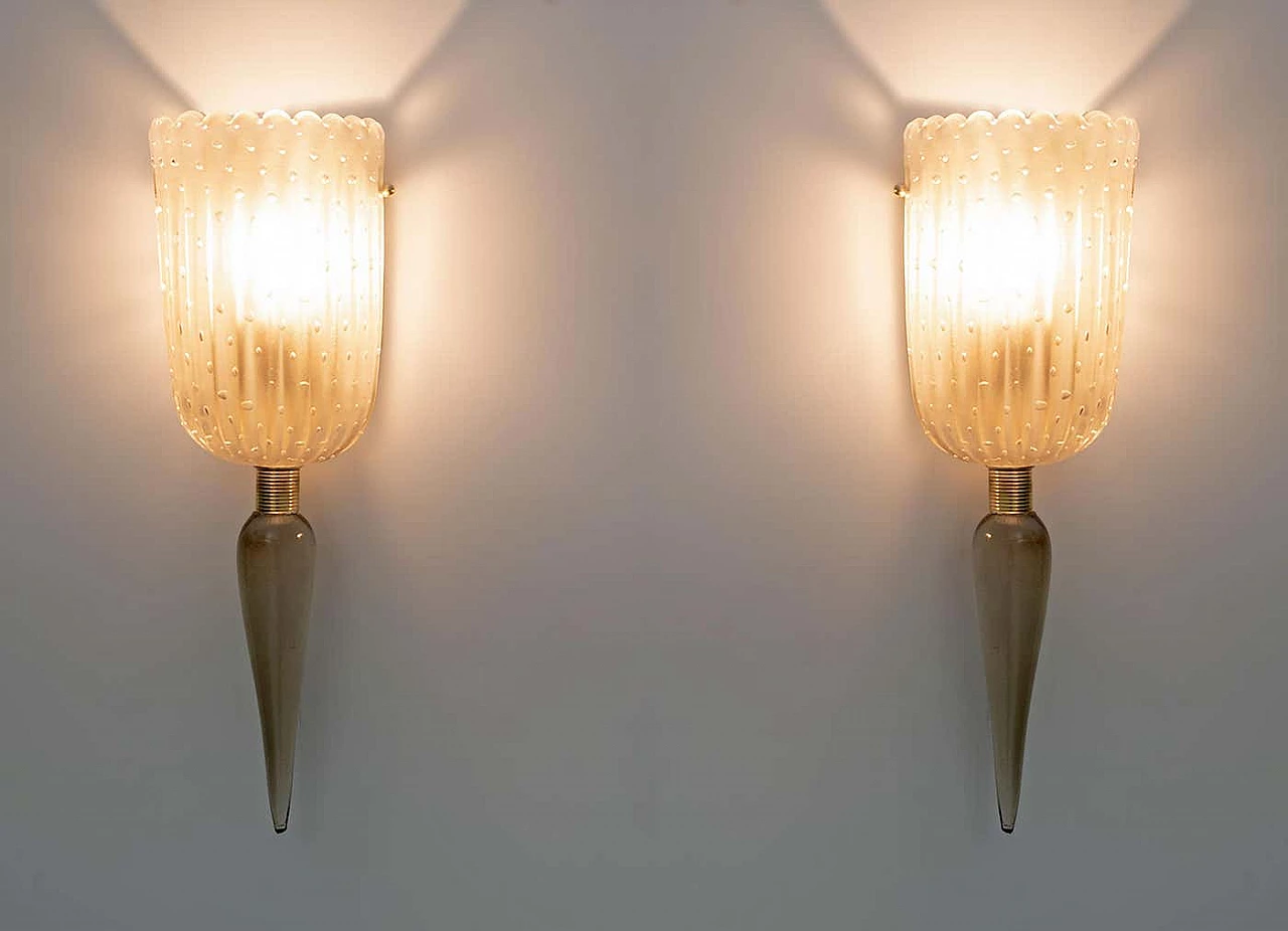 Pair of Barovier & Toso Murano glass wall lamps, 1980s 2