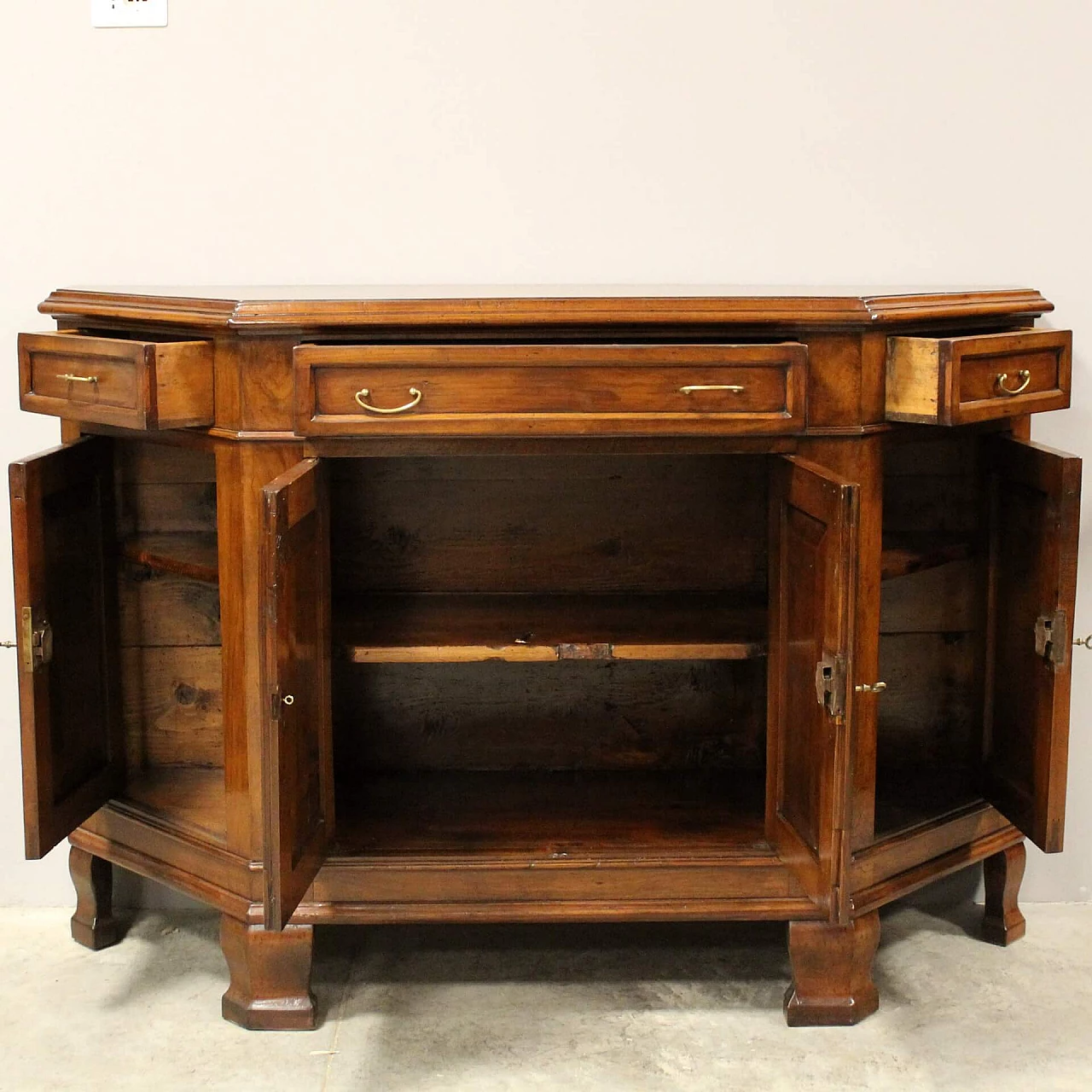 Solid cherry wood notched sideboard with four doors, 18th century 4