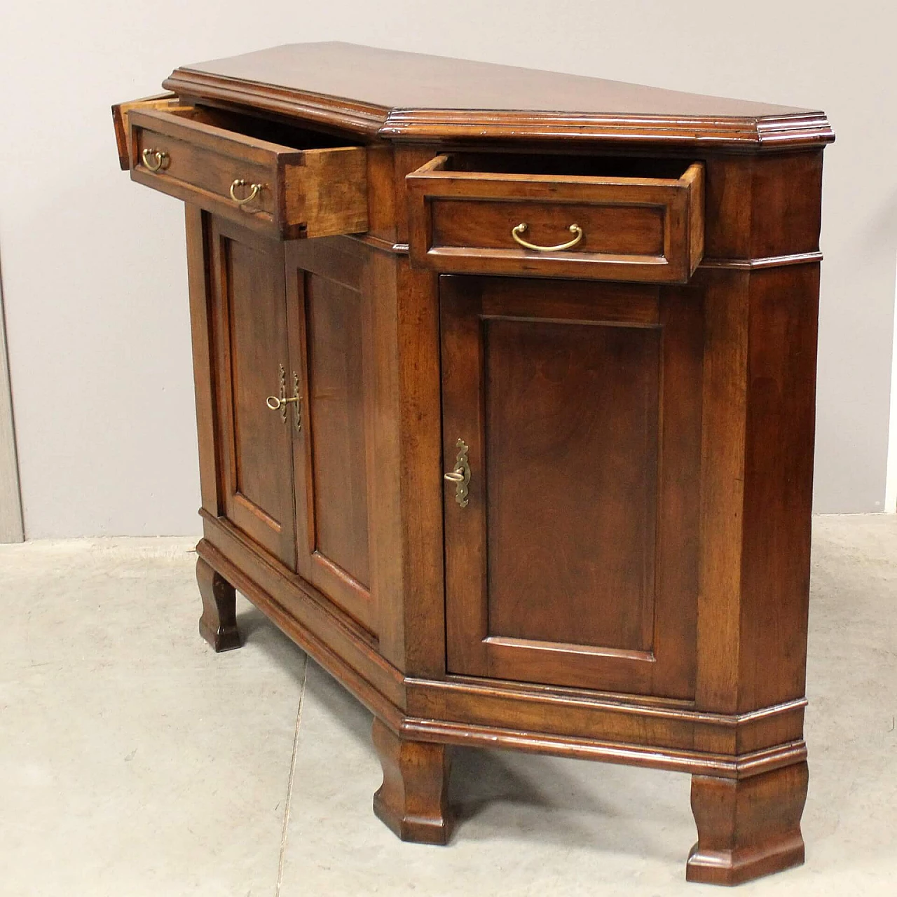 Solid cherry wood notched sideboard with four doors, 18th century 10